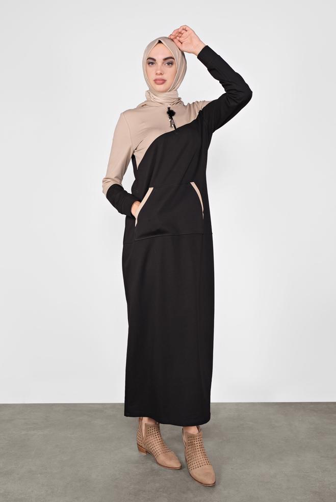 Vêtements hijab NOIR ROBE EN SPORT À CAPUCHE 41158 - ALVİNA