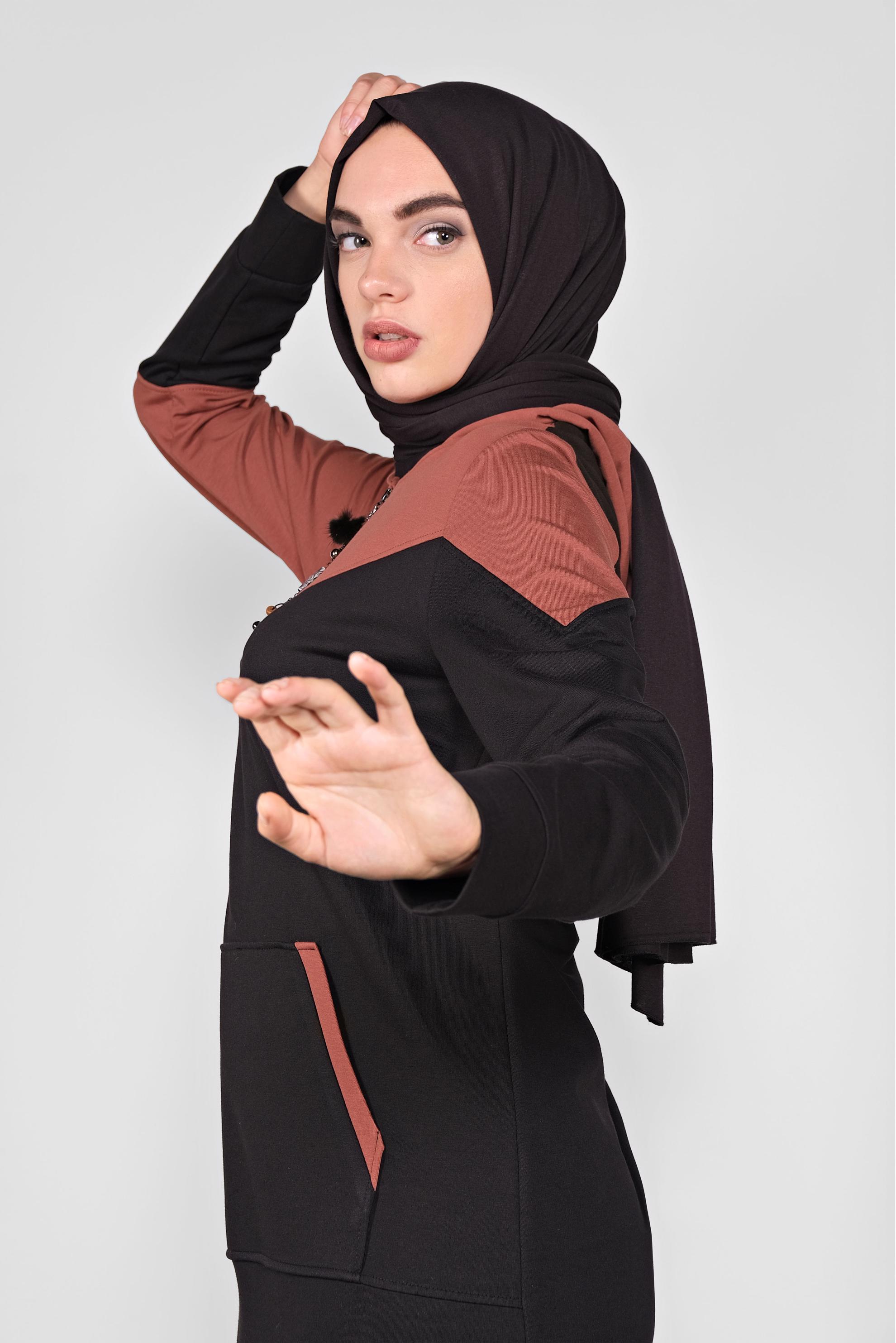 Vêtements hijab NOIR ROBE EN SPORT À CAPUCHE 41158