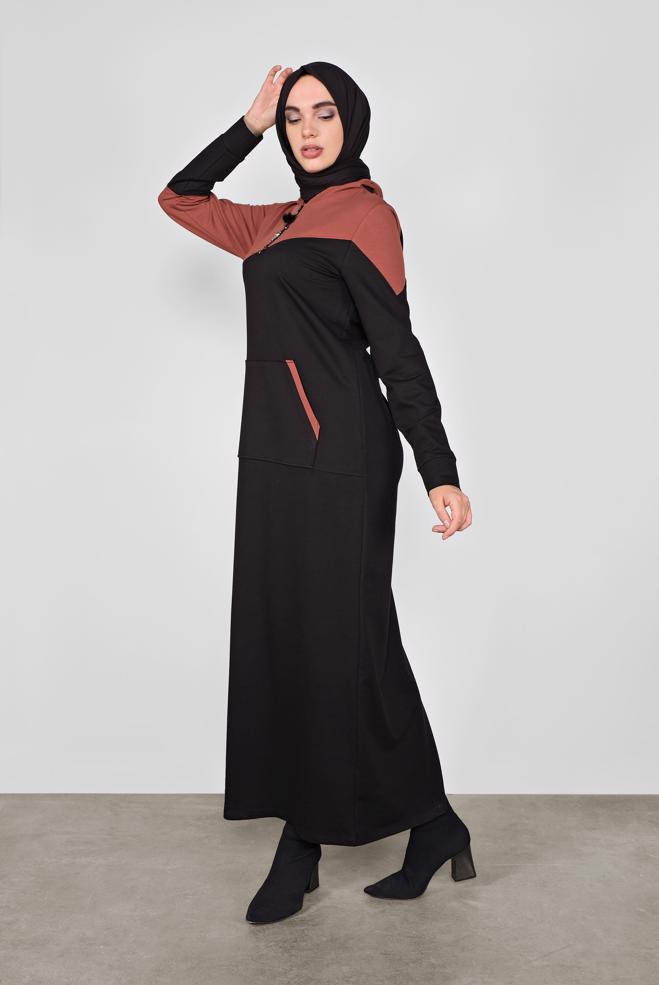 Vêtements hijab NOIR ROBE EN SPORT À CAPUCHE 41158 - ALVİNA