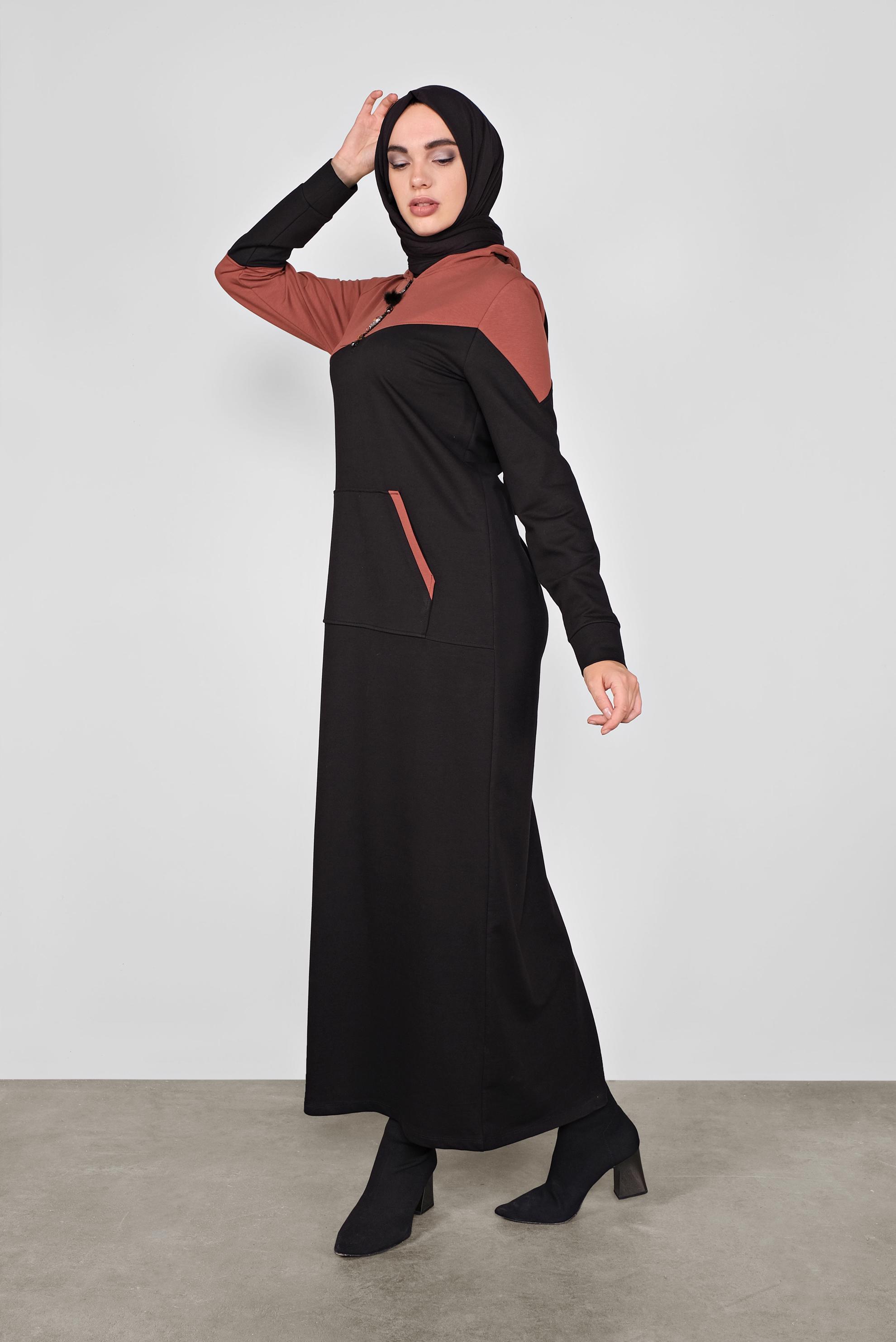 Vêtements hijab NOIR ROBE EN SPORT À CAPUCHE 41158