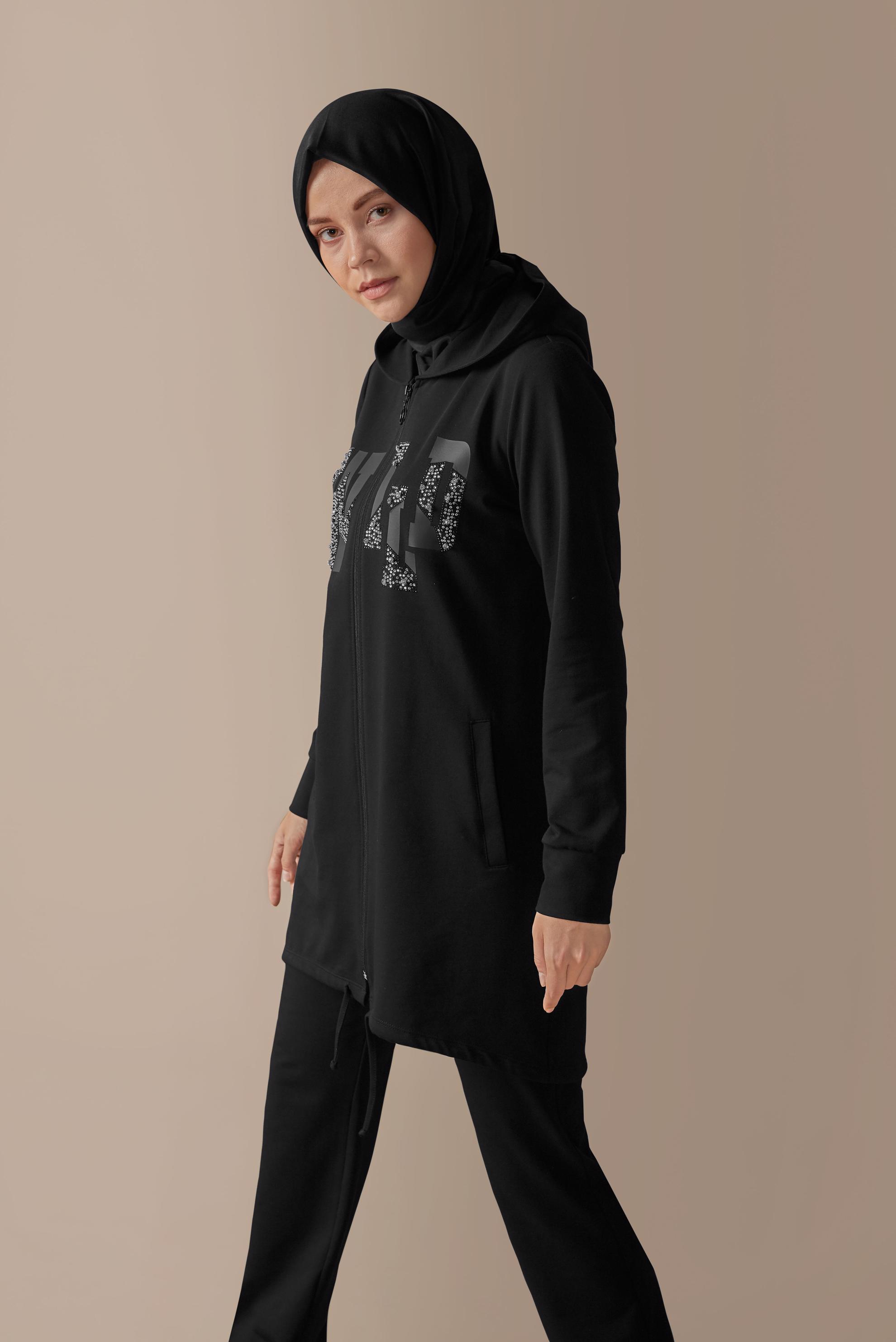 Tesettür giyim SİYAH BASKILI EŞOFMAN TAKIMI 41168 