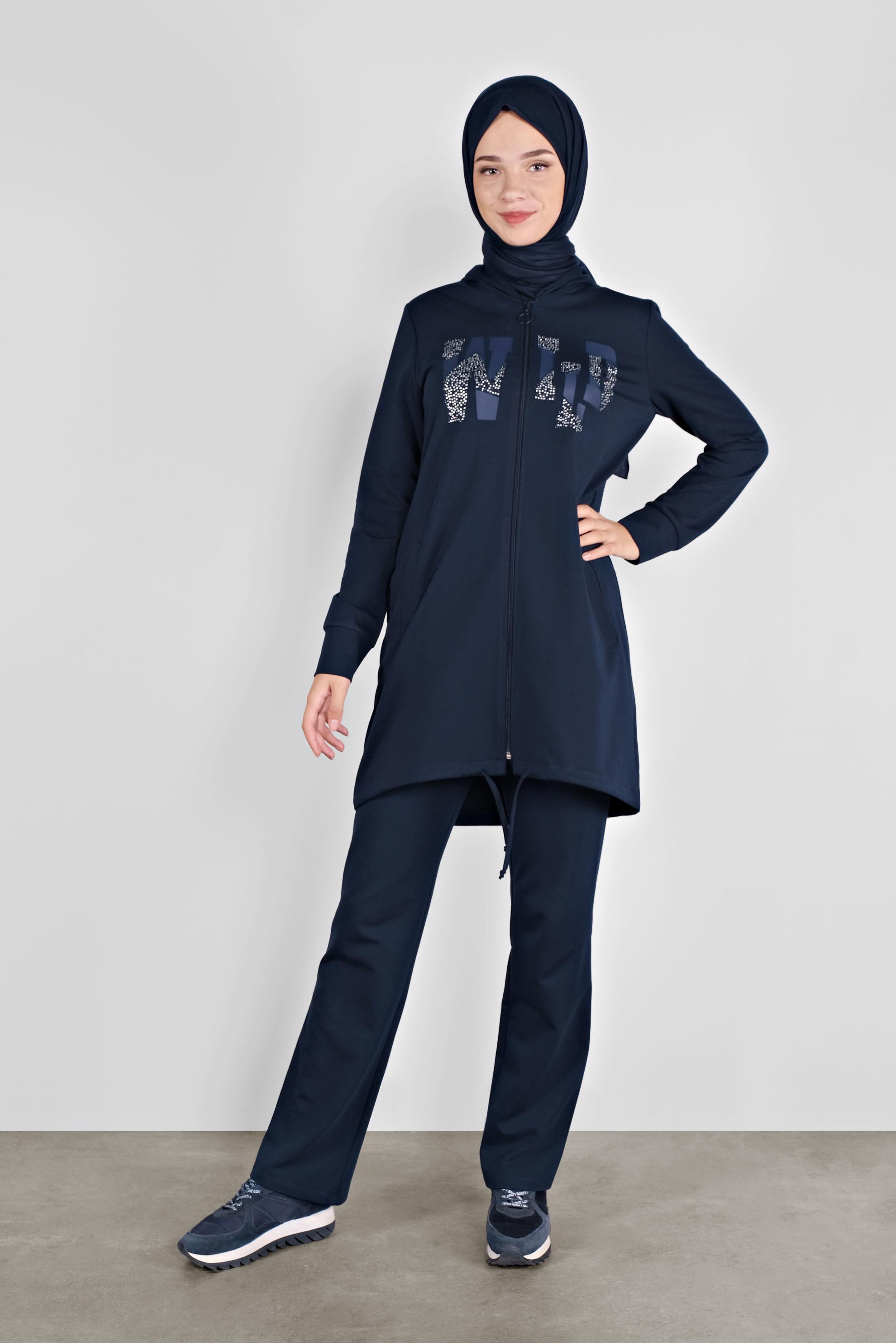 Tesettür giyim LACİVERT BASKILI EŞOFMAN TAKIMI 41168 