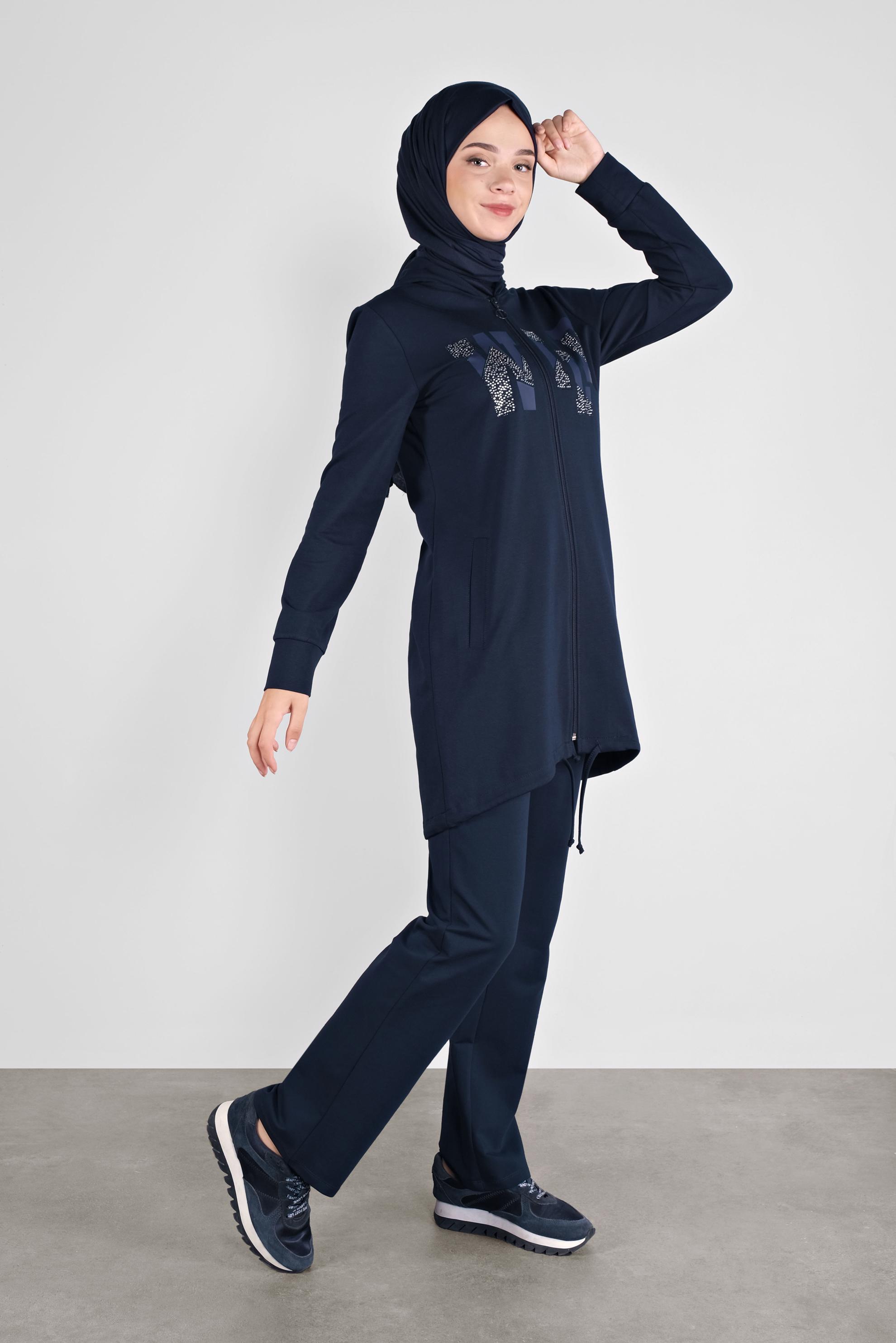 Tesettür giyim LACİVERT BASKILI EŞOFMAN TAKIMI 41168 