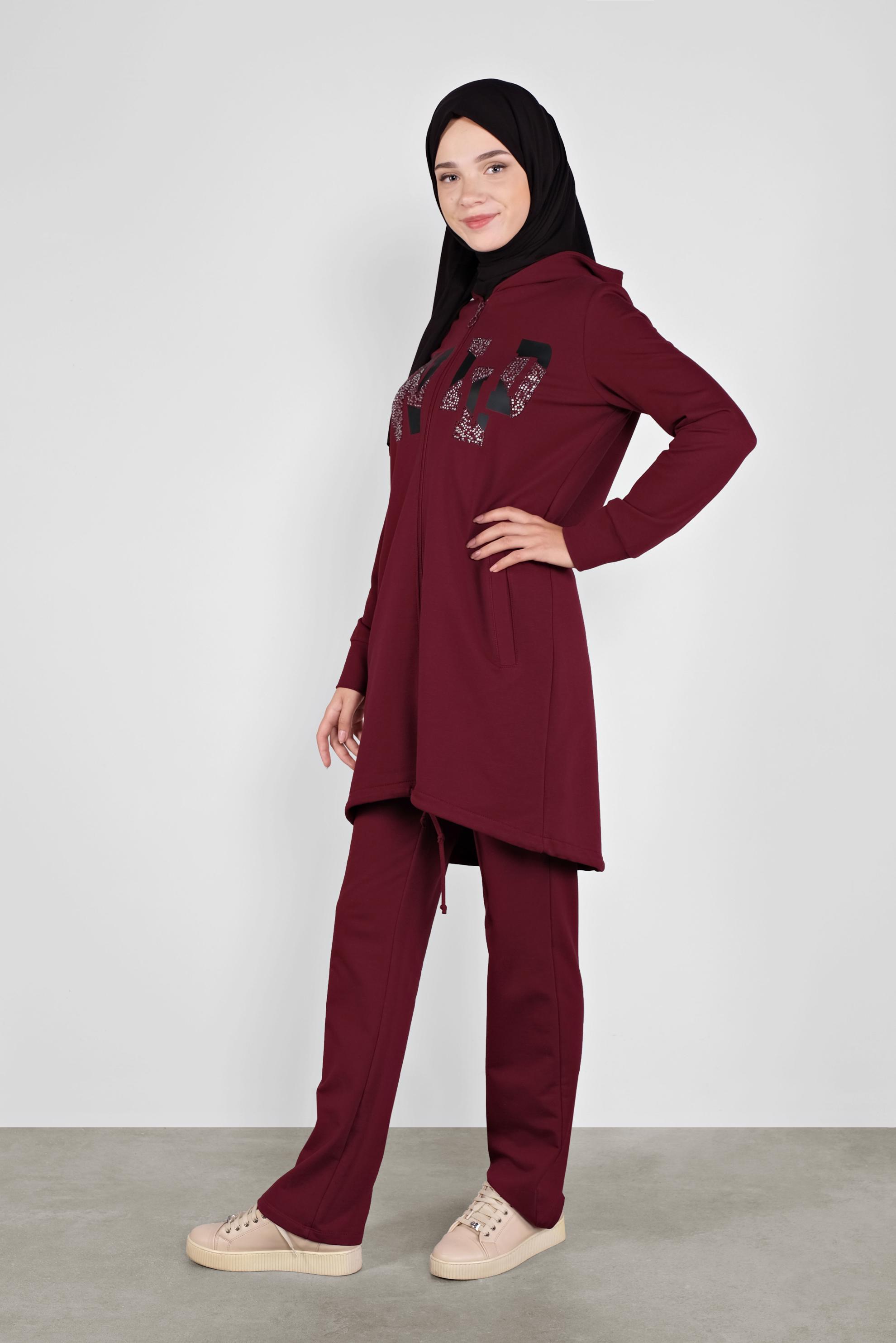 Tesettür giyim BORDO BASKILI EŞOFMAN TAKIMI 41168 