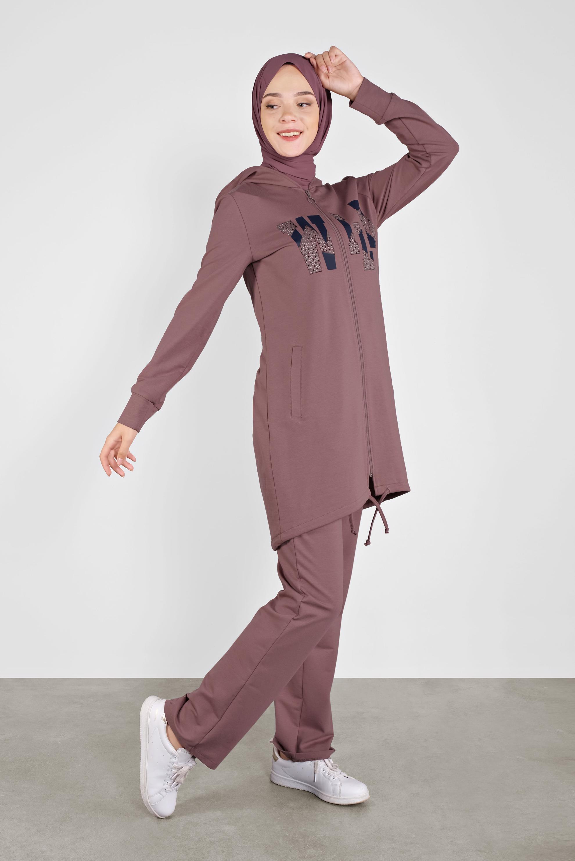 Tesettür giyim PEMBE BASKILI EŞOFMAN TAKIMI 41168 