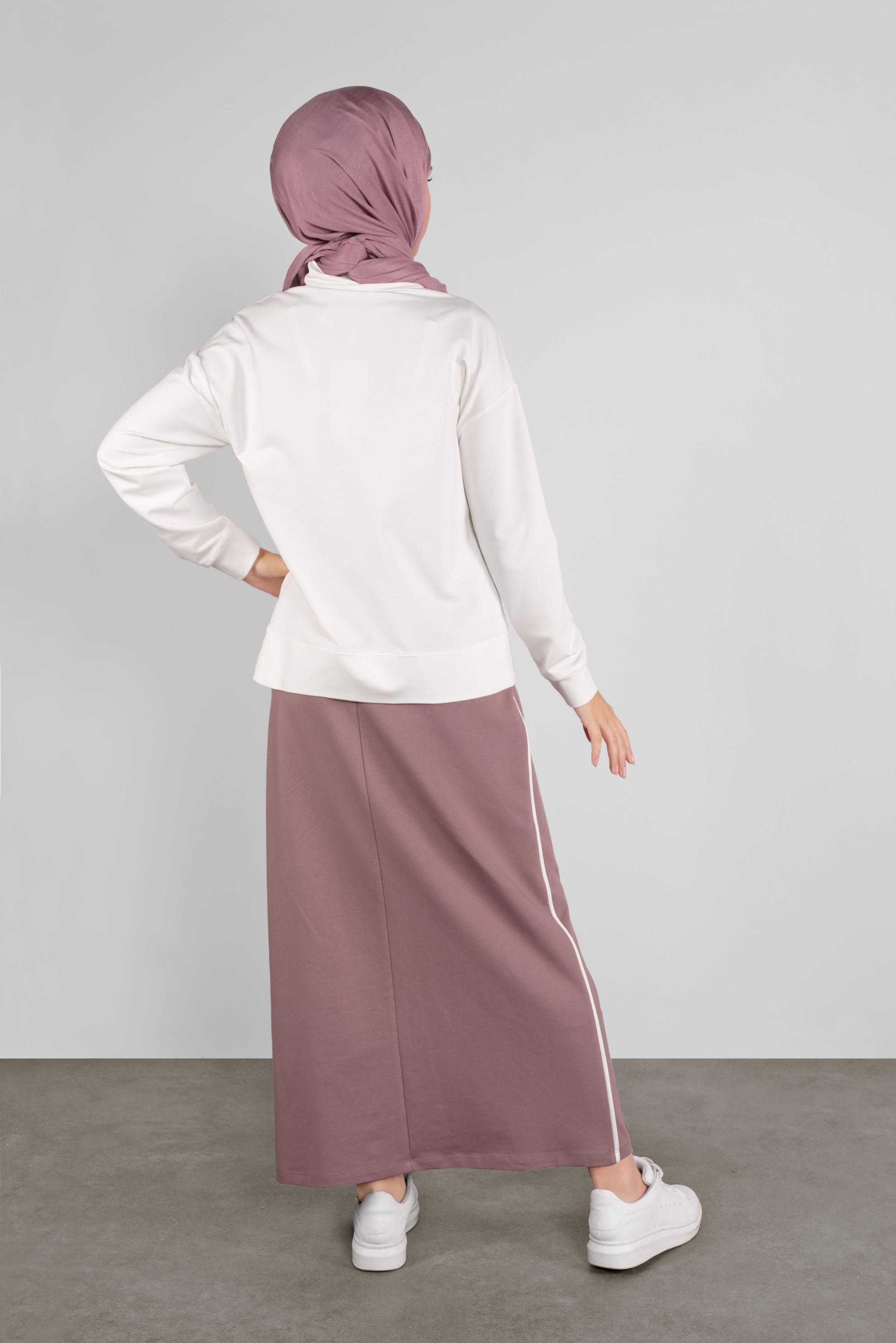 Tesettür giyim PEMBE ASİMETRİK KESİM YAZI BASKILI İKİLİ ETEKLİ EŞOFMAN TAKIM 41203