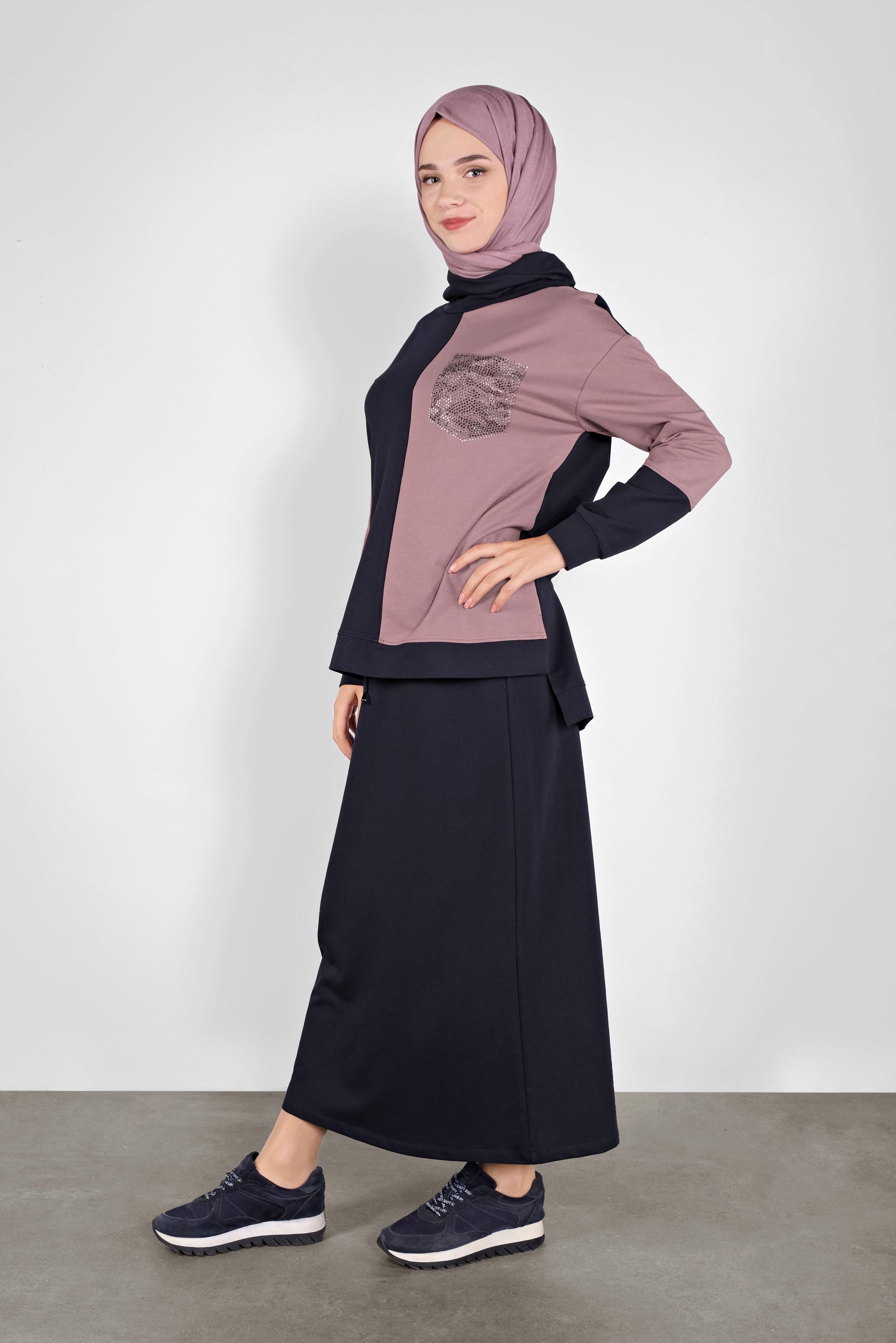 Tesettür giyim LACİVERT İKİ RENKLİ CEP DETAYLI İKİLİ EŞOFMAN TAKIM 41204