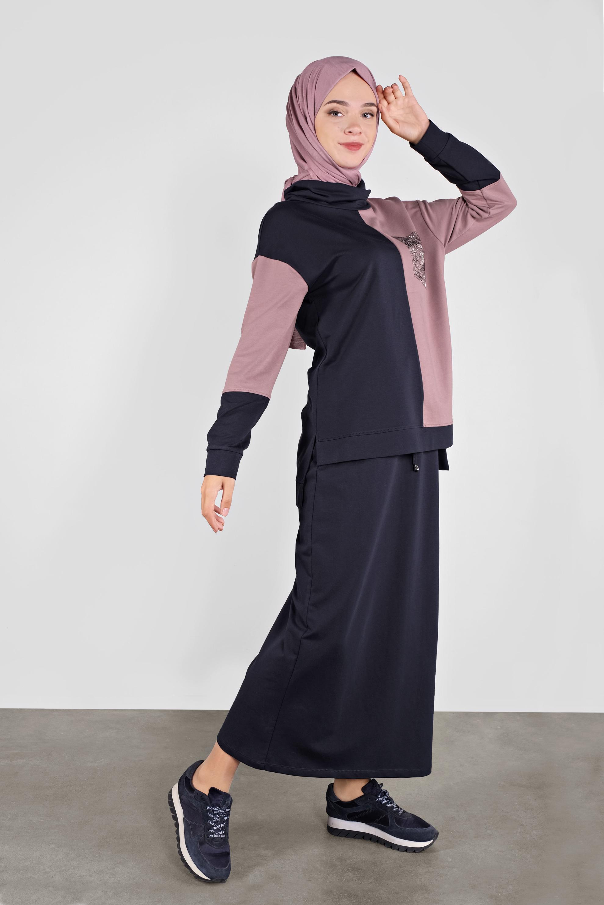 Tesettür giyim LACİVERT İKİ RENKLİ CEP DETAYLI İKİLİ EŞOFMAN TAKIM 41204