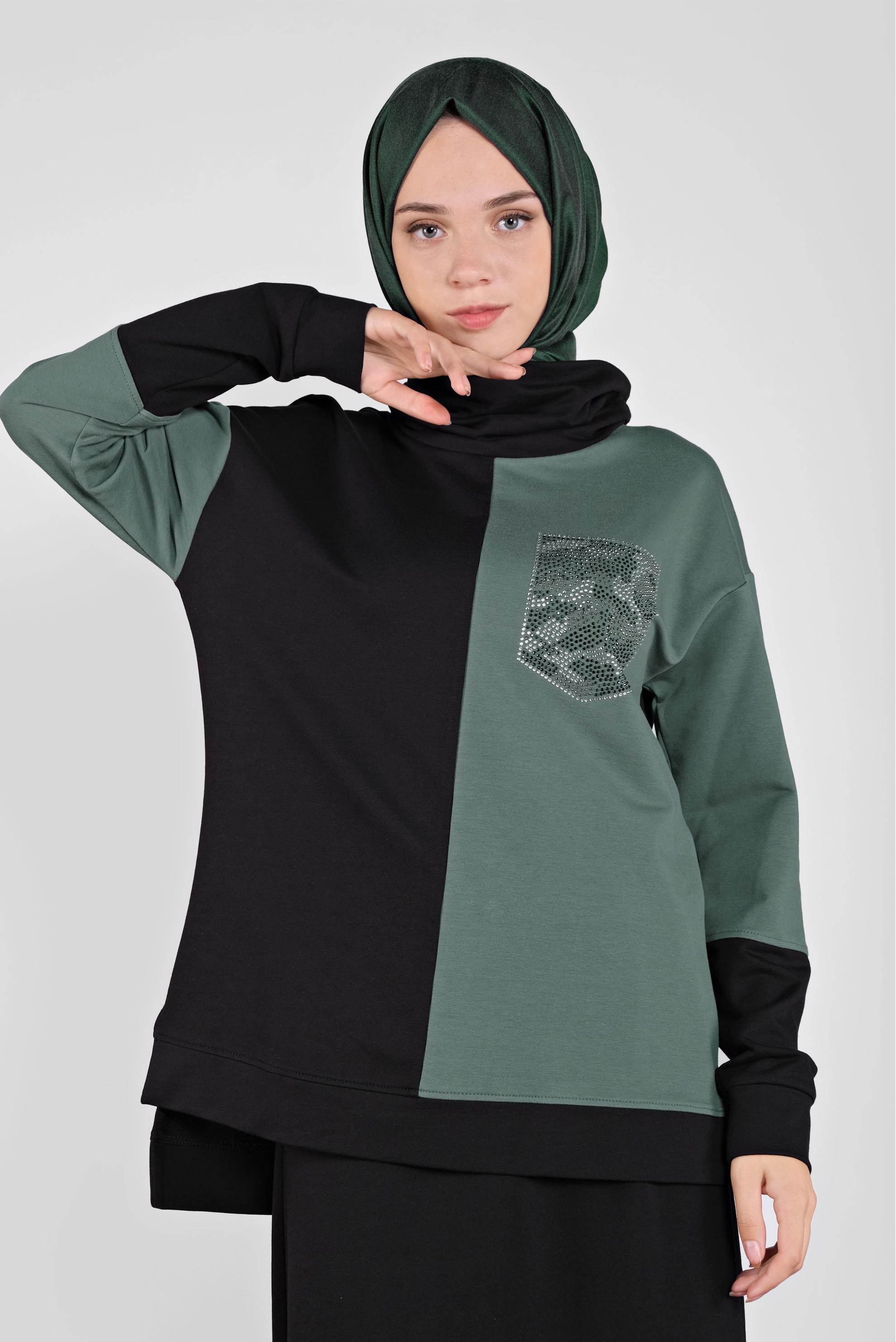 Tesettür giyim SİYAH İKİ RENKLİ CEP DETAYLI İKİLİ EŞOFMAN TAKIM 41204