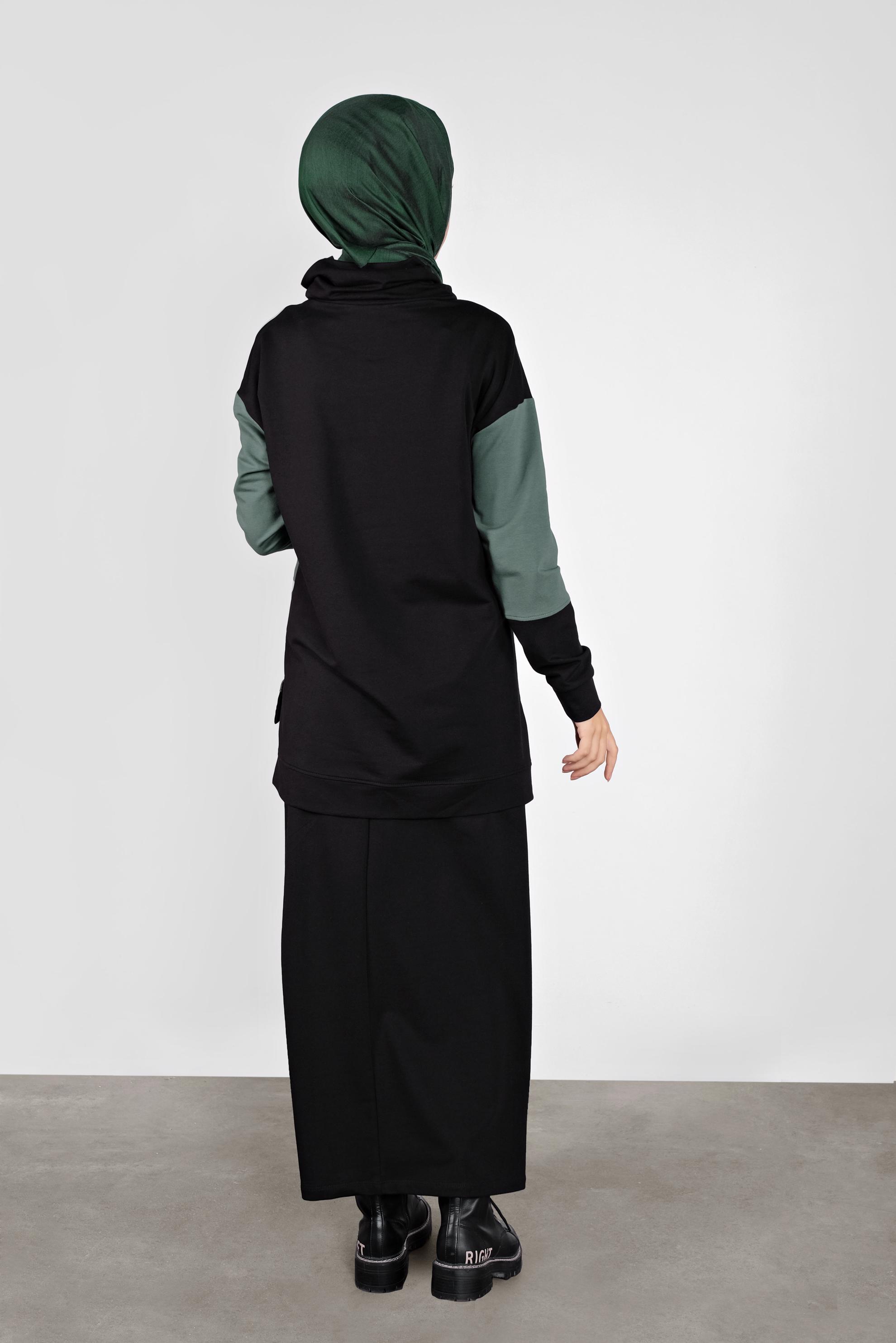 Tesettür giyim SİYAH İKİ RENKLİ CEP DETAYLI İKİLİ EŞOFMAN TAKIM 41204