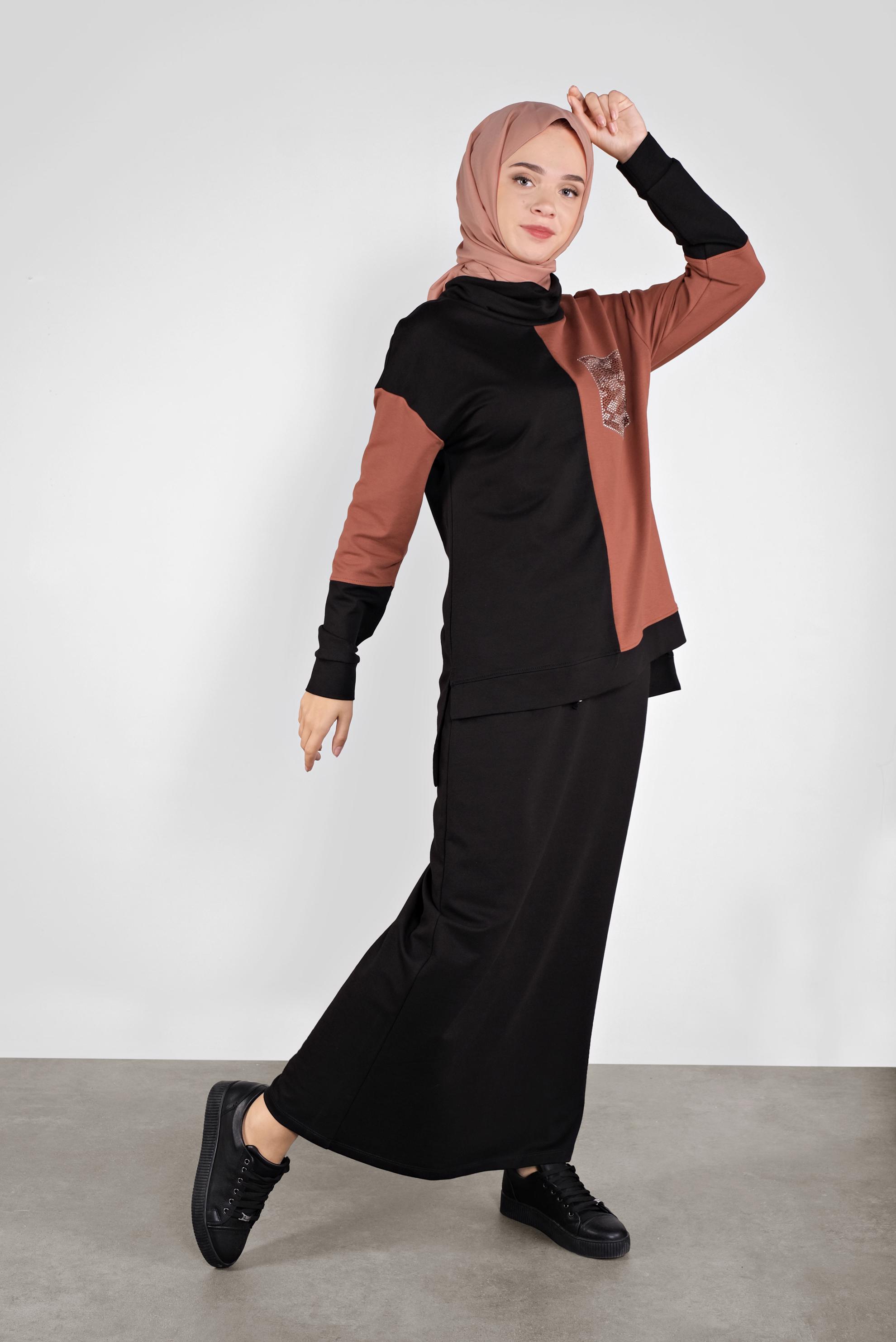 Tesettür giyim SİYAH İKİ RENKLİ CEP DETAYLI İKİLİ EŞOFMAN TAKIM 41204