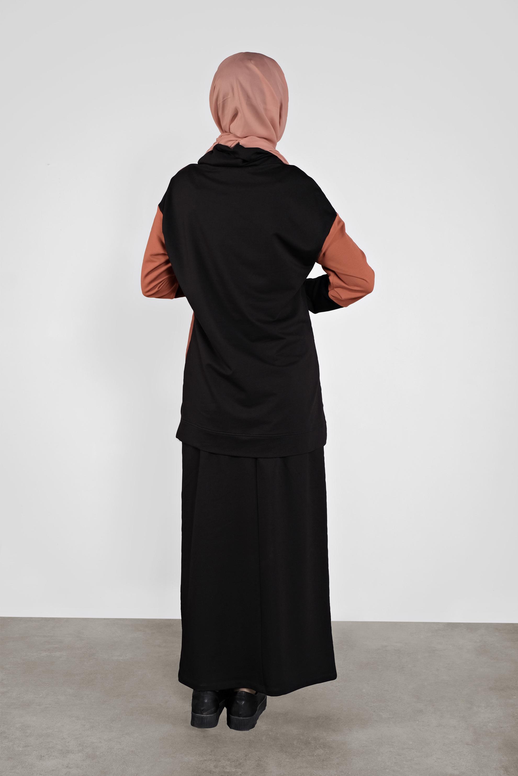 Tesettür giyim SİYAH İKİ RENKLİ CEP DETAYLI İKİLİ EŞOFMAN TAKIM 41204