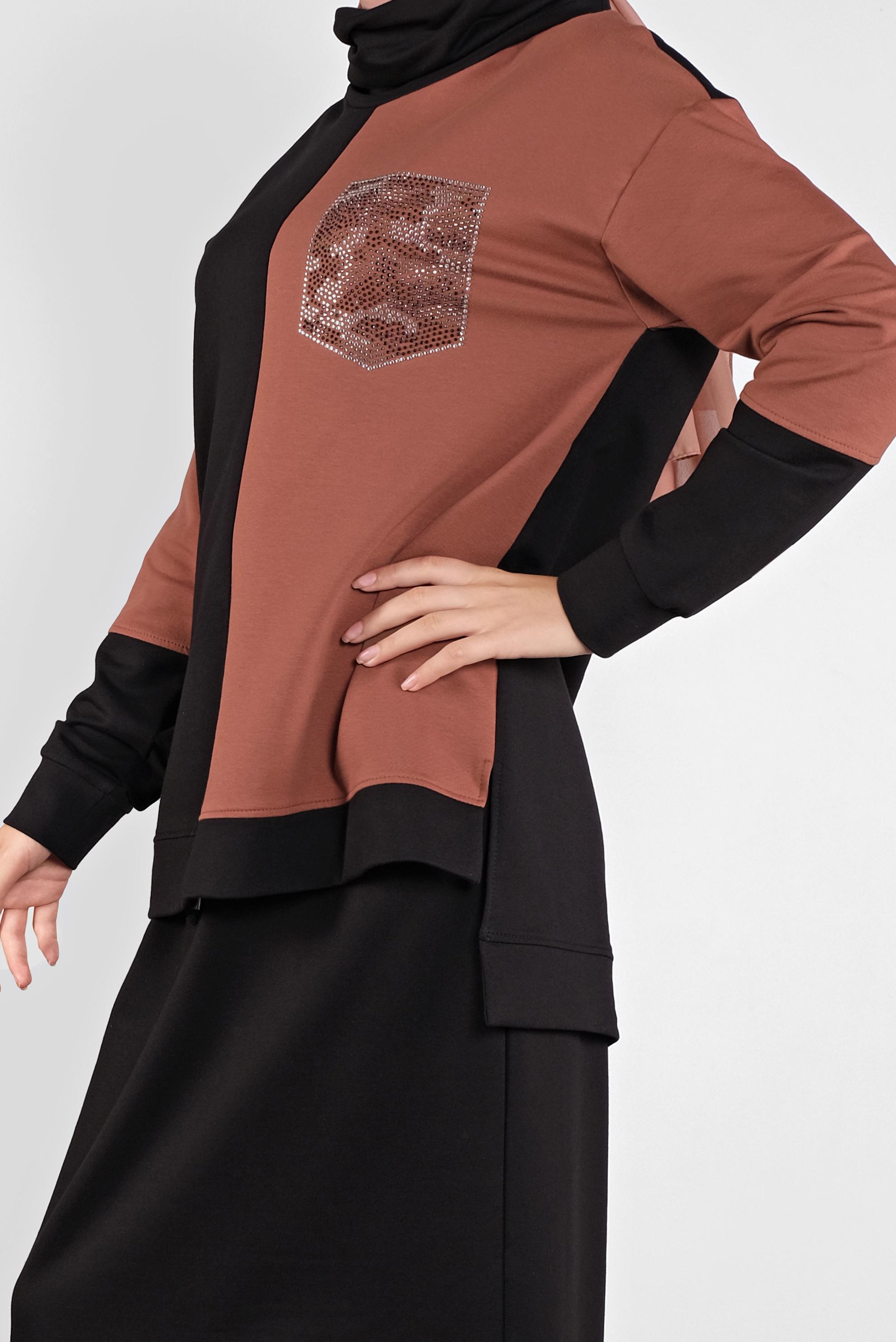 Tesettür giyim SİYAH İKİ RENKLİ CEP DETAYLI İKİLİ EŞOFMAN TAKIM 41204