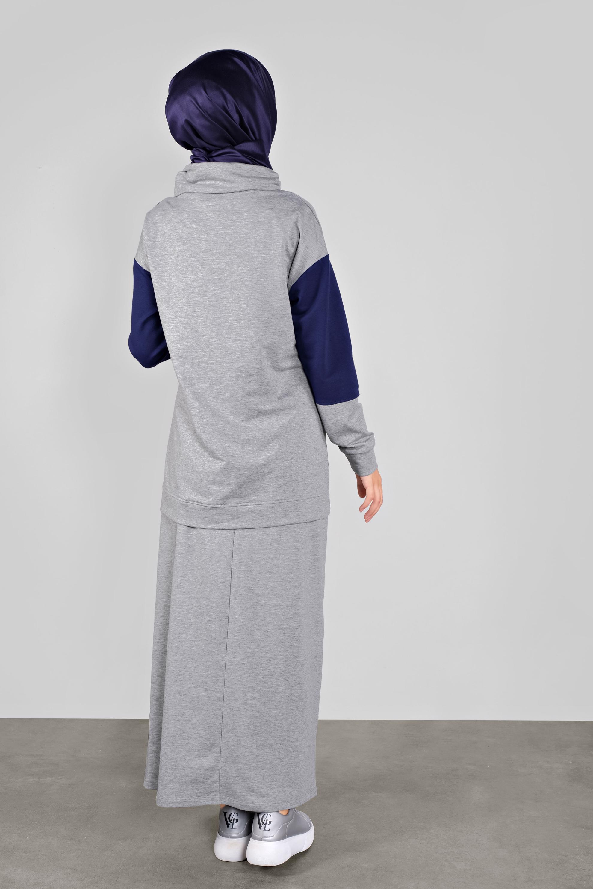 Tesettür giyim GRİ İKİ RENKLİ CEP DETAYLI İKİLİ EŞOFMAN TAKIM 41204