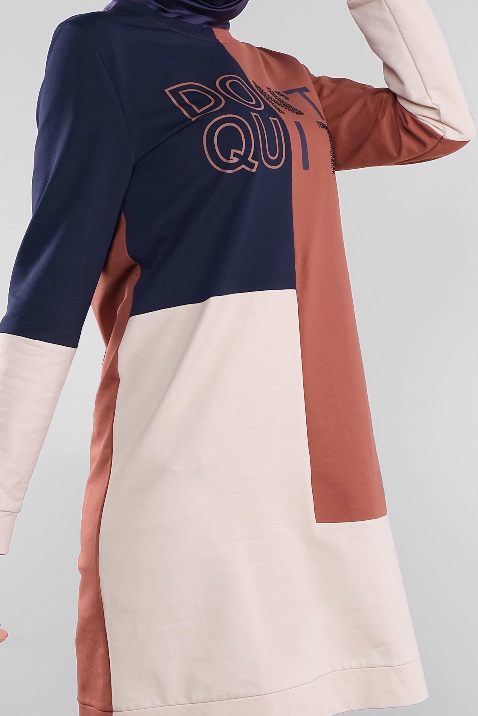 Tesettür giyim TURUNCU YAZI BASKILI RENKLİ EŞOFMAN TUNİK 41206