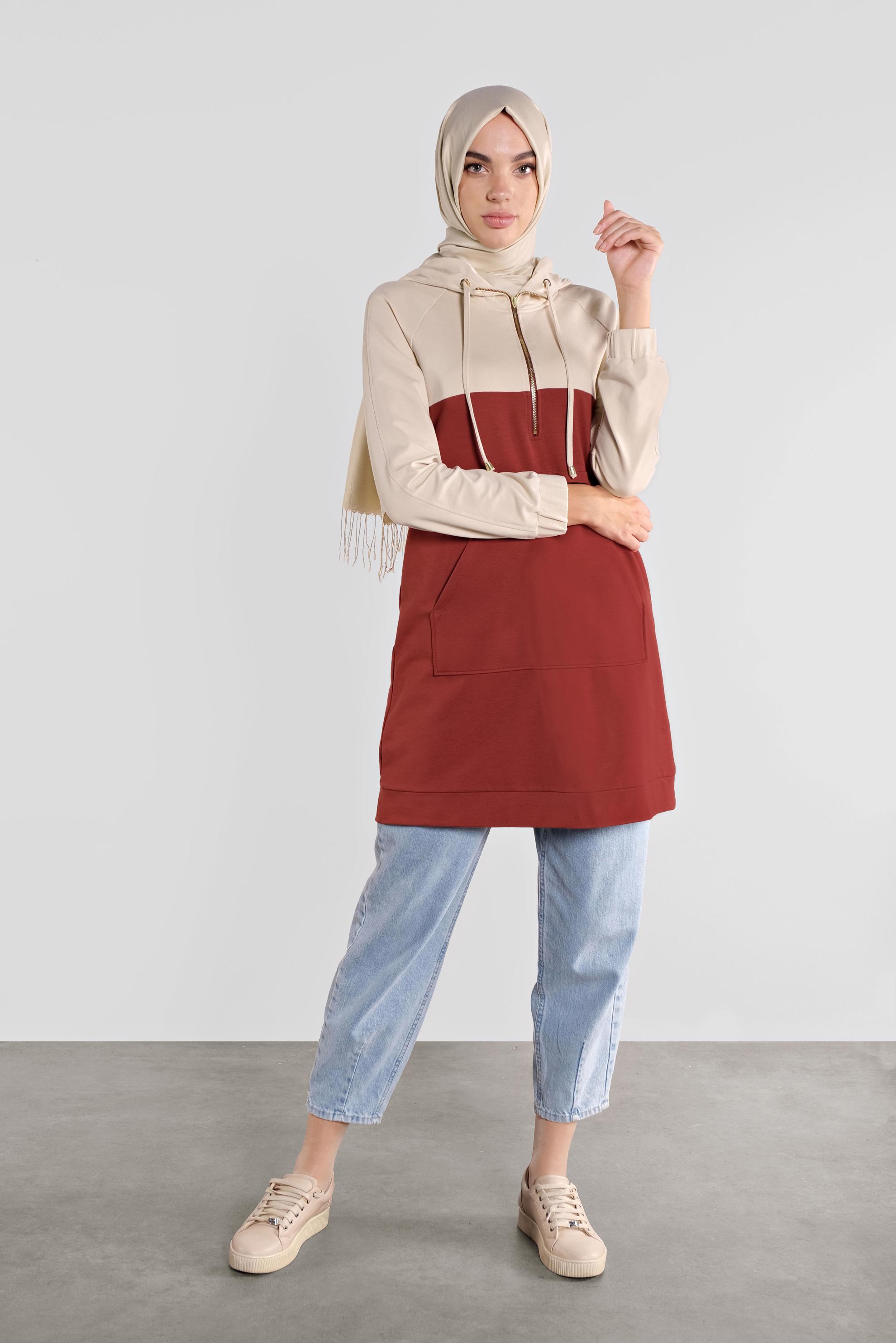 Tesettür giyim TURUNCU PAMUKLU EŞOFMAN TUNİK 41207