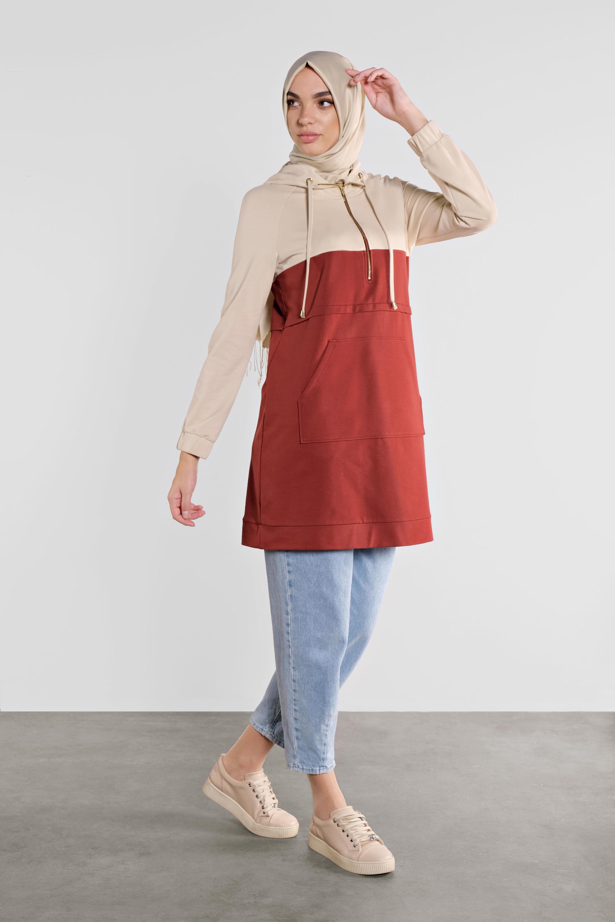 Tesettür giyim TURUNCU PAMUKLU EŞOFMAN TUNİK 41207