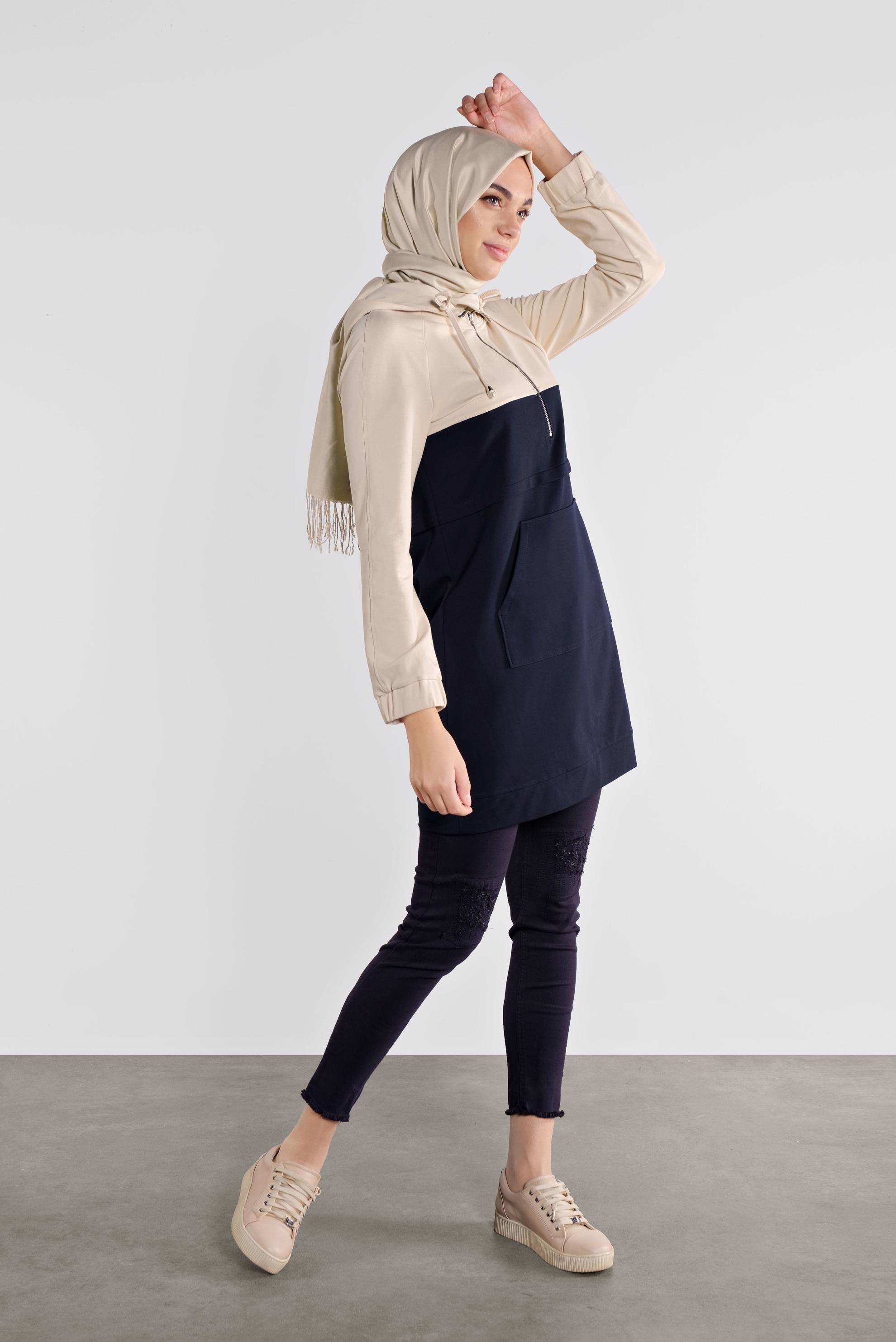 Tesettür giyim LACİVERT PAMUKLU EŞOFMAN TUNİK 41207