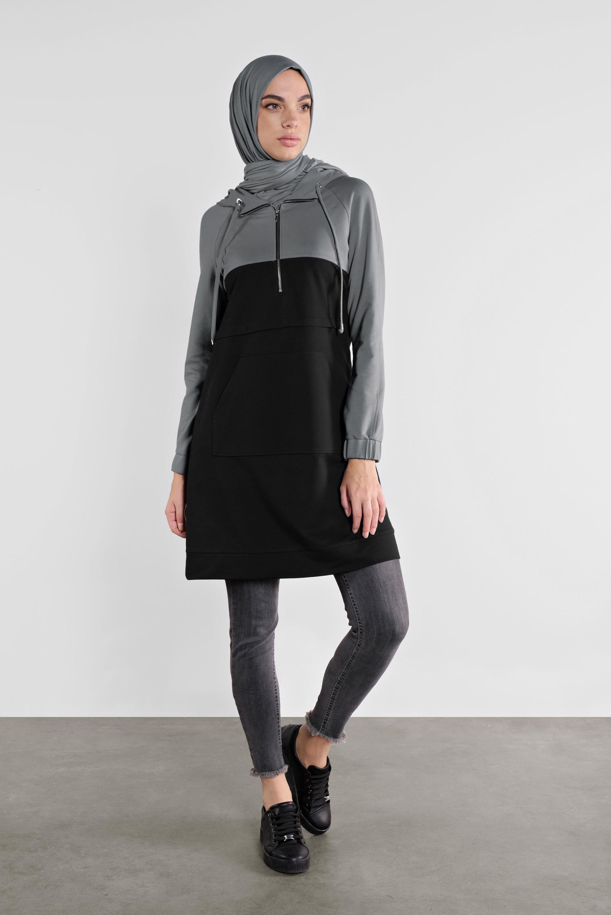 Tesettür giyim SİYAH PAMUKLU EŞOFMAN TUNİK 41207