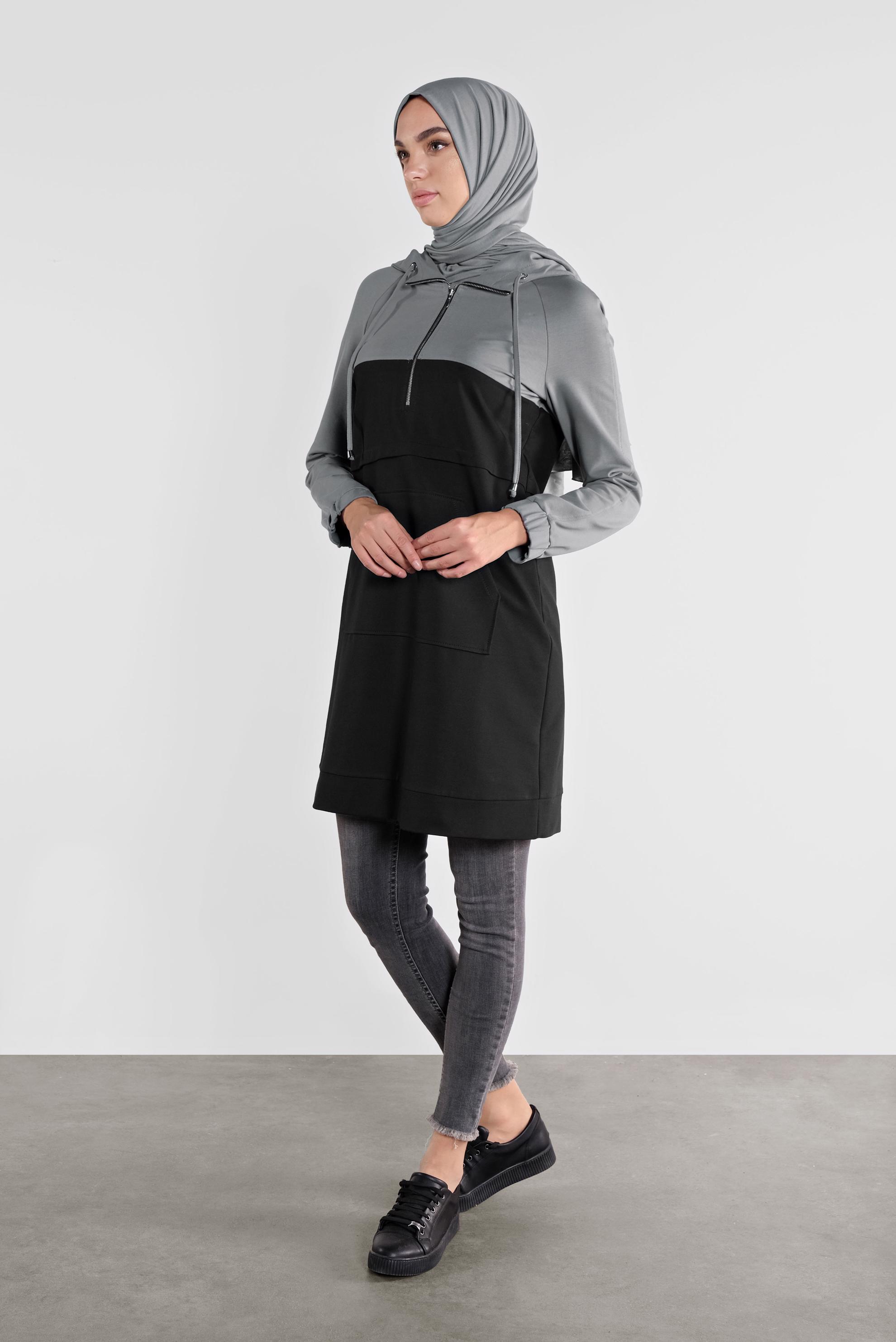Tesettür giyim SİYAH PAMUKLU EŞOFMAN TUNİK 41207