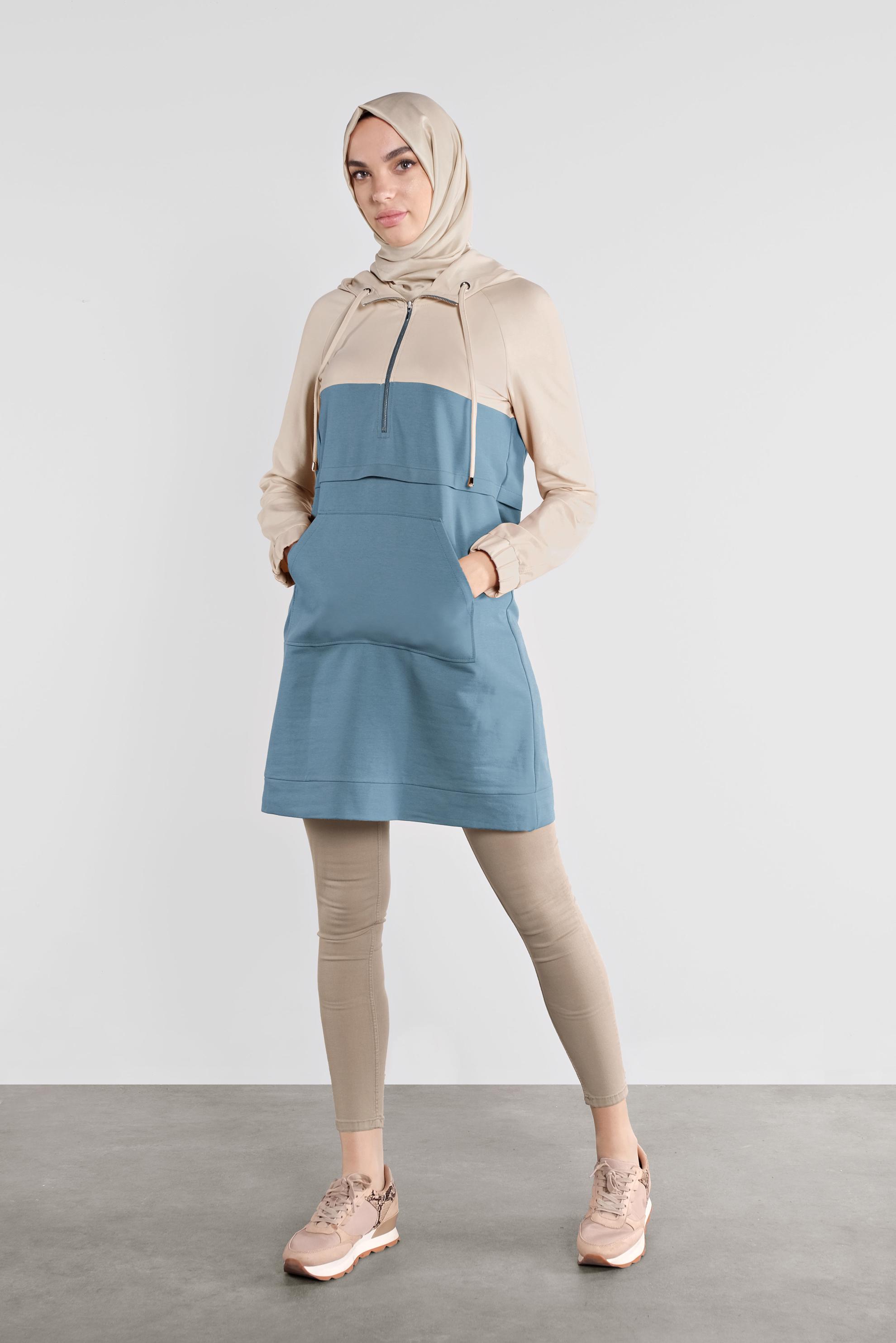 Tesettür giyim MAVİ PAMUKLU EŞOFMAN TUNİK 41207