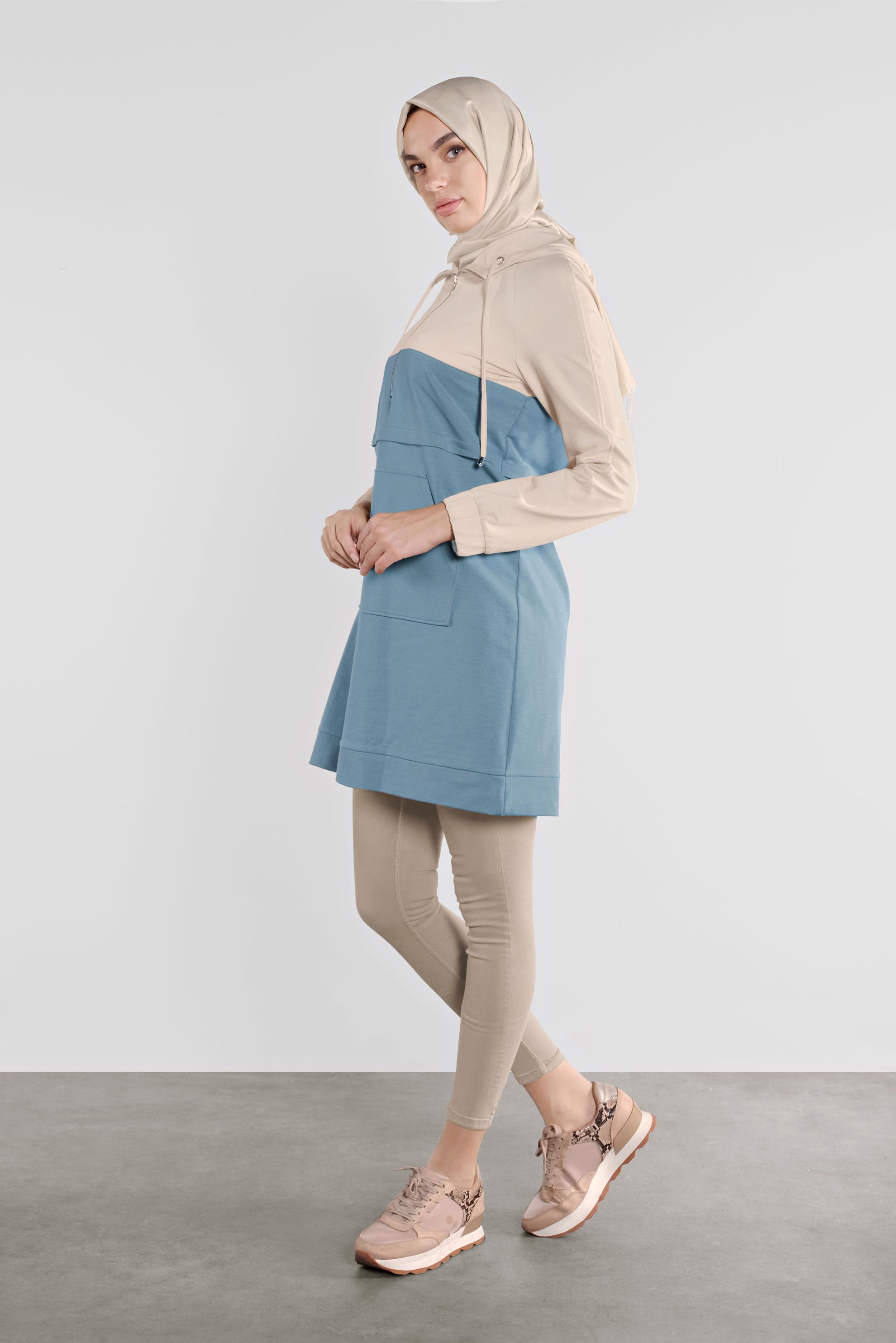 Tesettür giyim MAVİ PAMUKLU EŞOFMAN TUNİK 41207