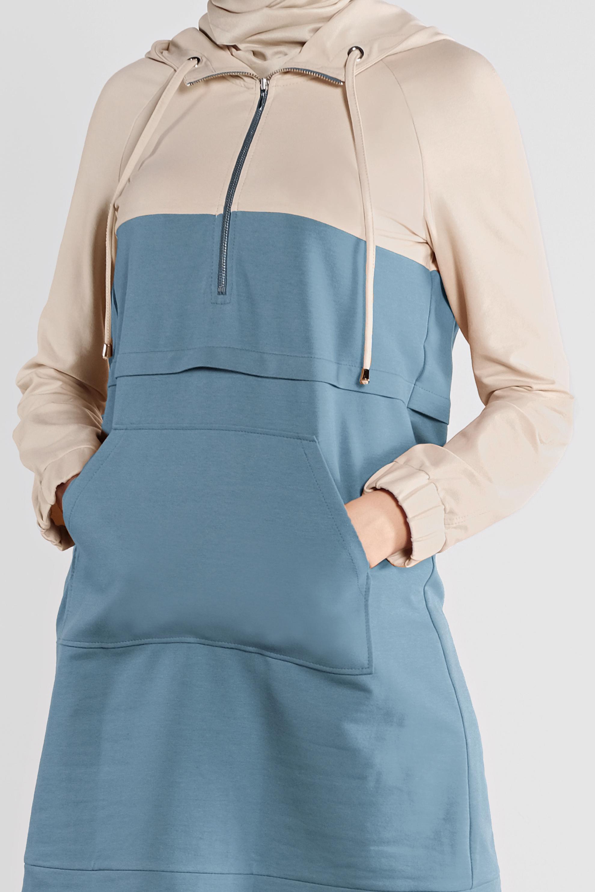 Tesettür giyim MAVİ PAMUKLU EŞOFMAN TUNİK 41207