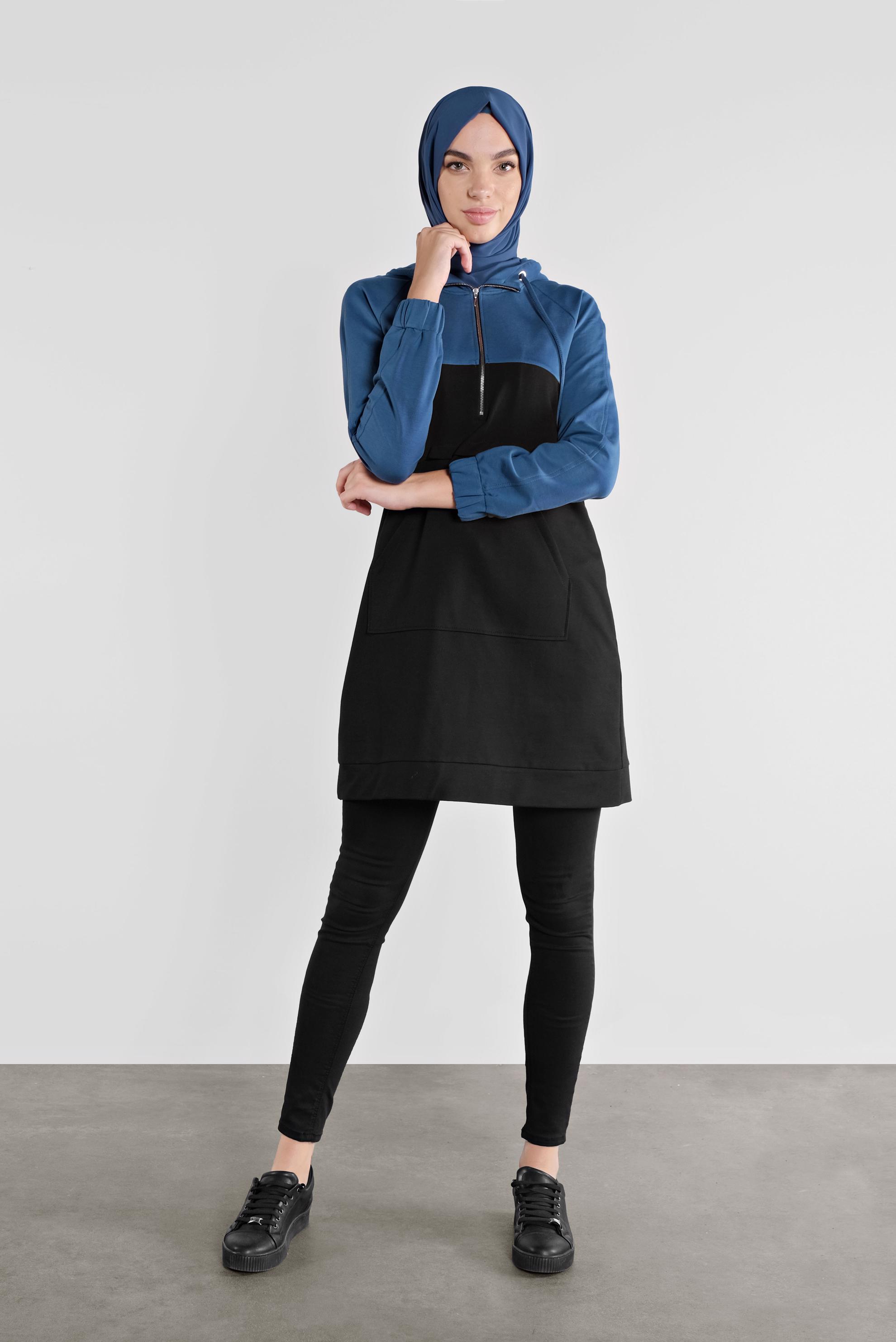 Tesettür giyim SİYAH PAMUKLU EŞOFMAN TUNİK 41207