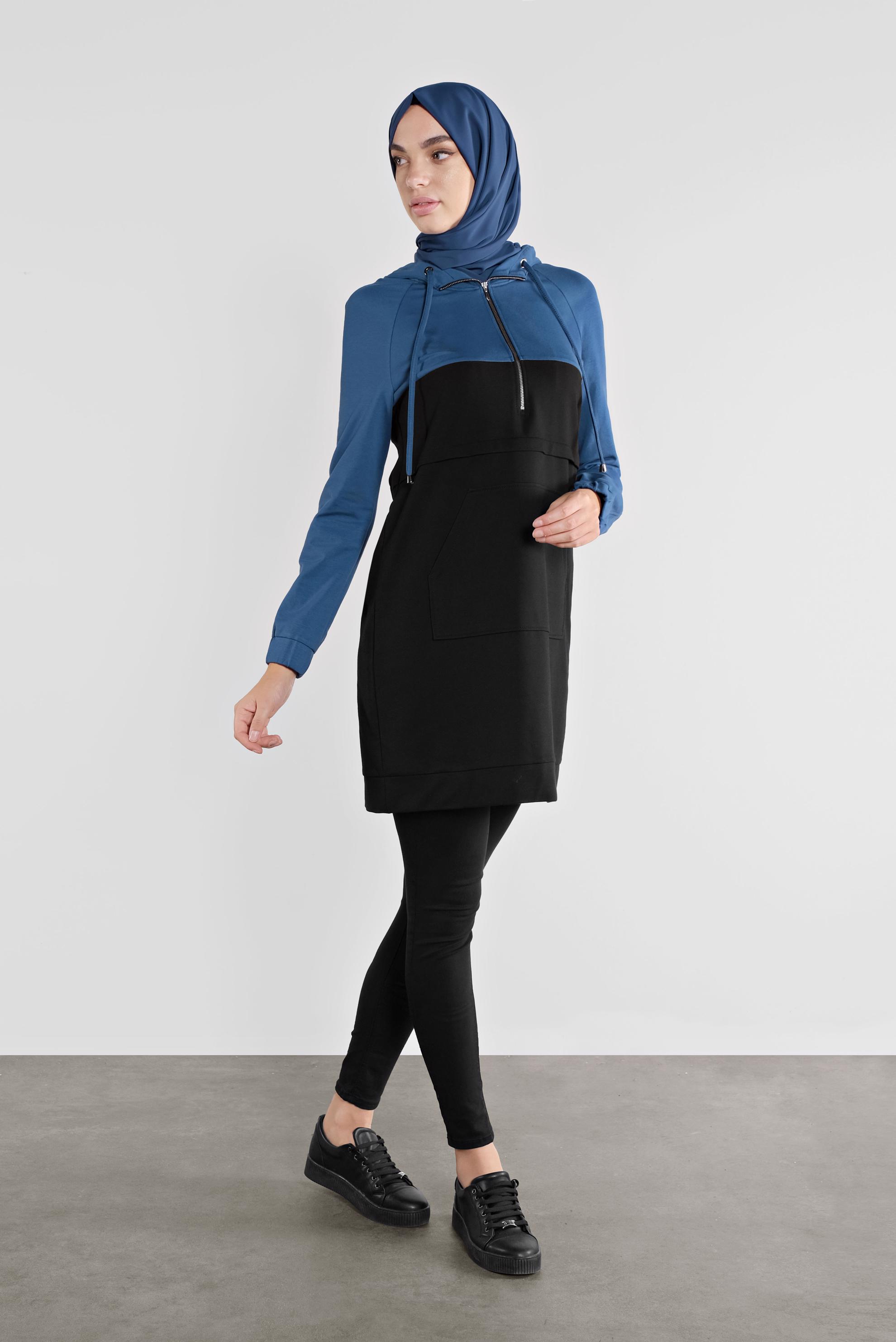 Tesettür giyim SİYAH PAMUKLU EŞOFMAN TUNİK 41207