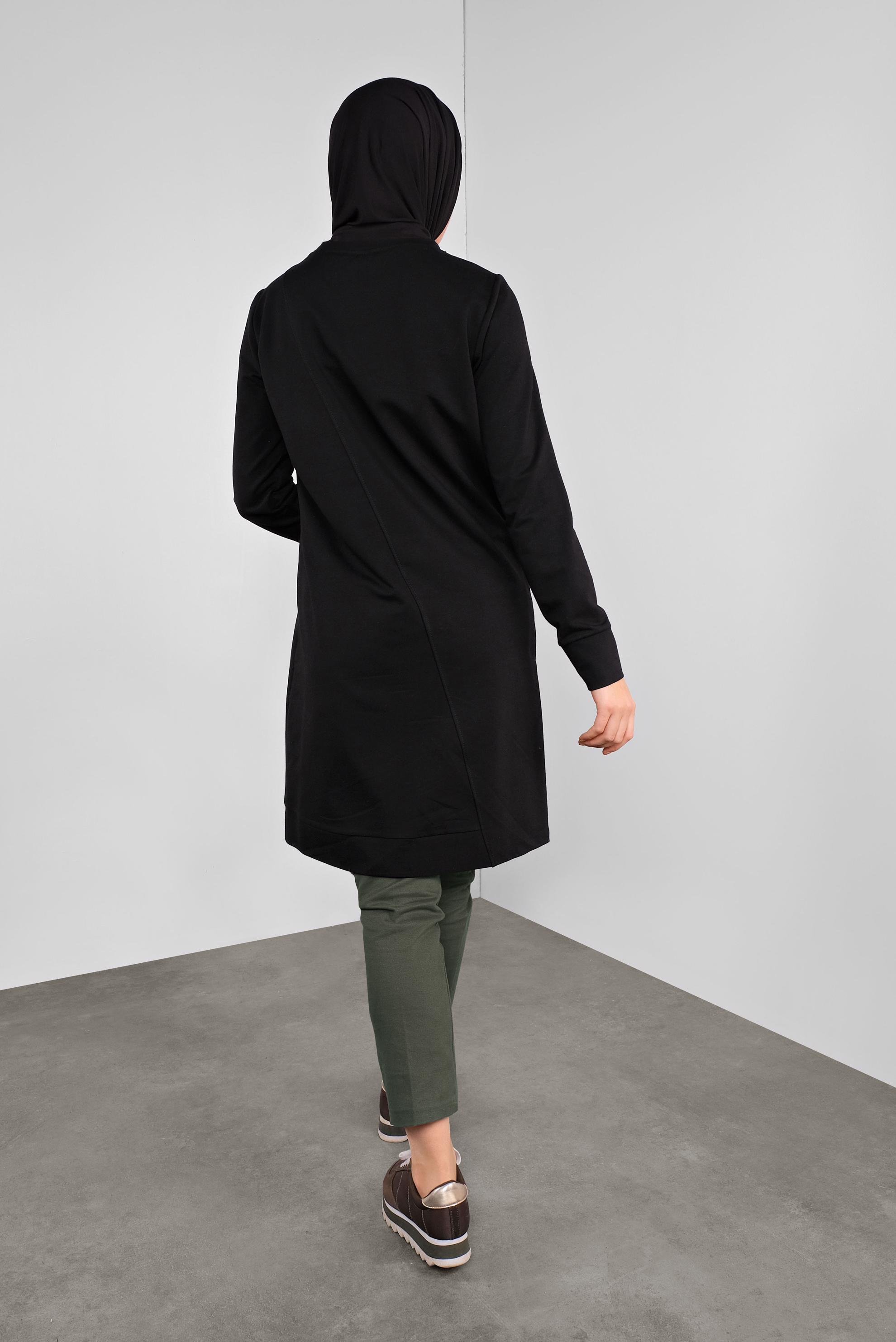 Tesettür giyim SİYAH PAMUKLU FERMUARLI  EŞOFMAN TUNİK 41224 