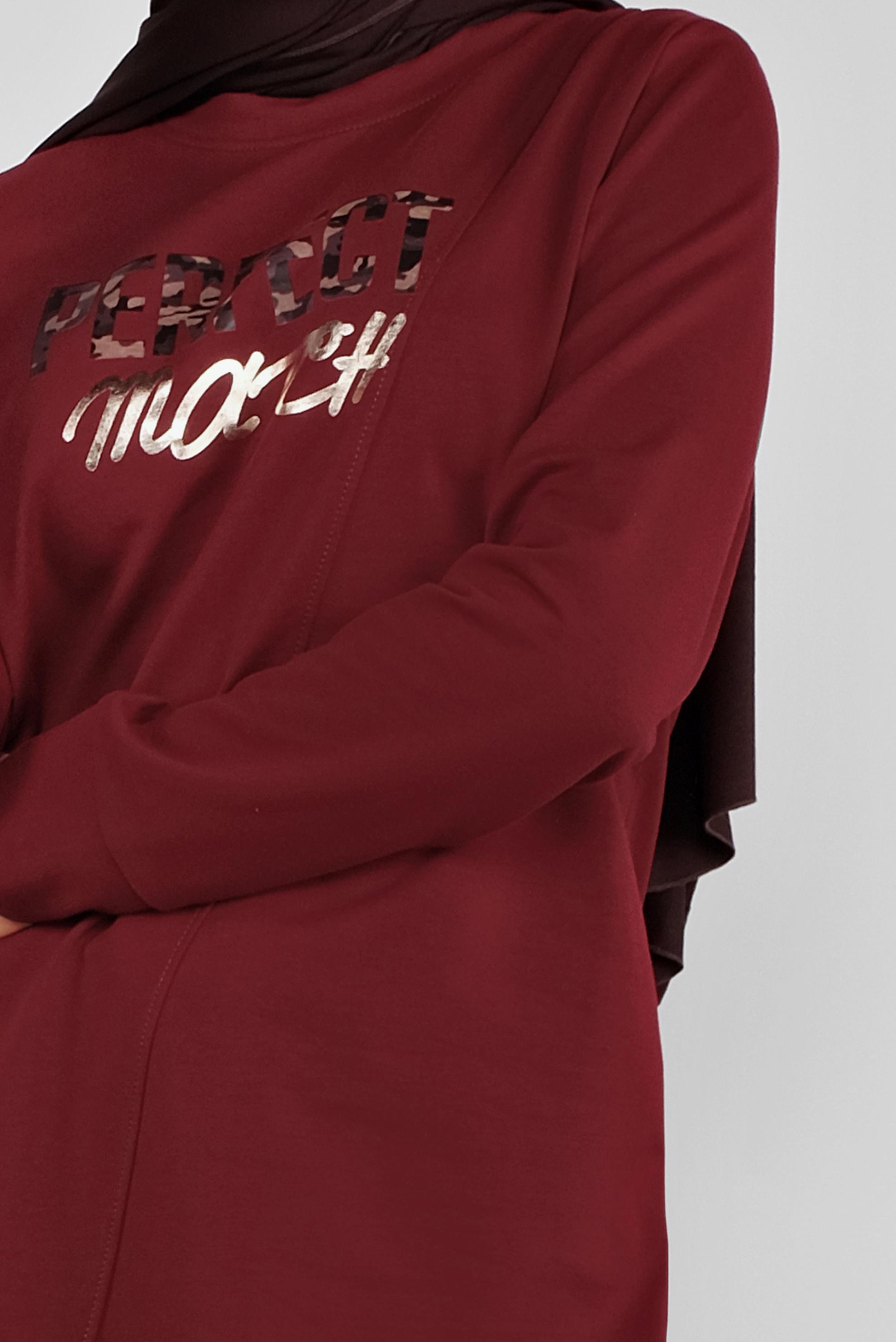 Tesettür giyim BORDO PAMUKLU FERMUARLI  EŞOFMAN TUNİK 41224 