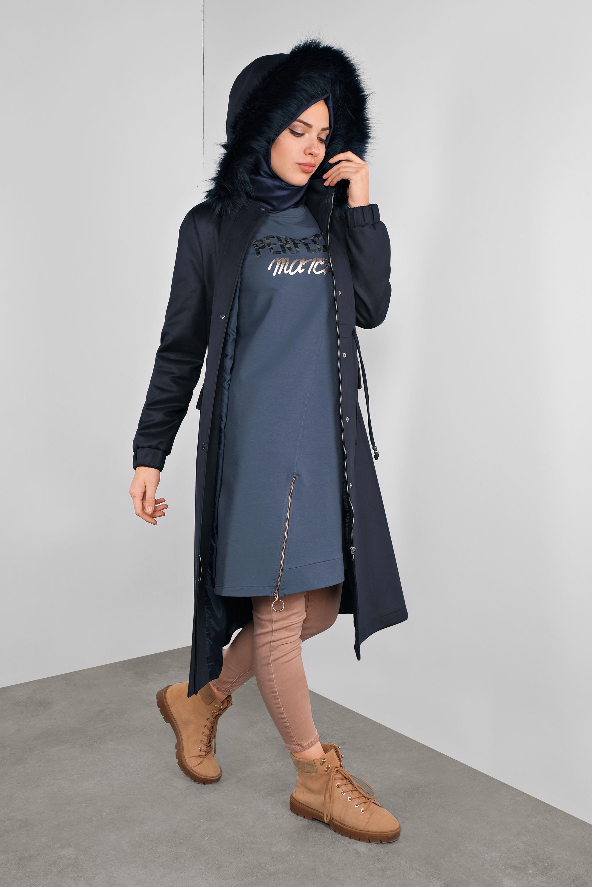 Tesettür giyim MAVİ PAMUKLU FERMUARLI  EŞOFMAN TUNİK 41224 