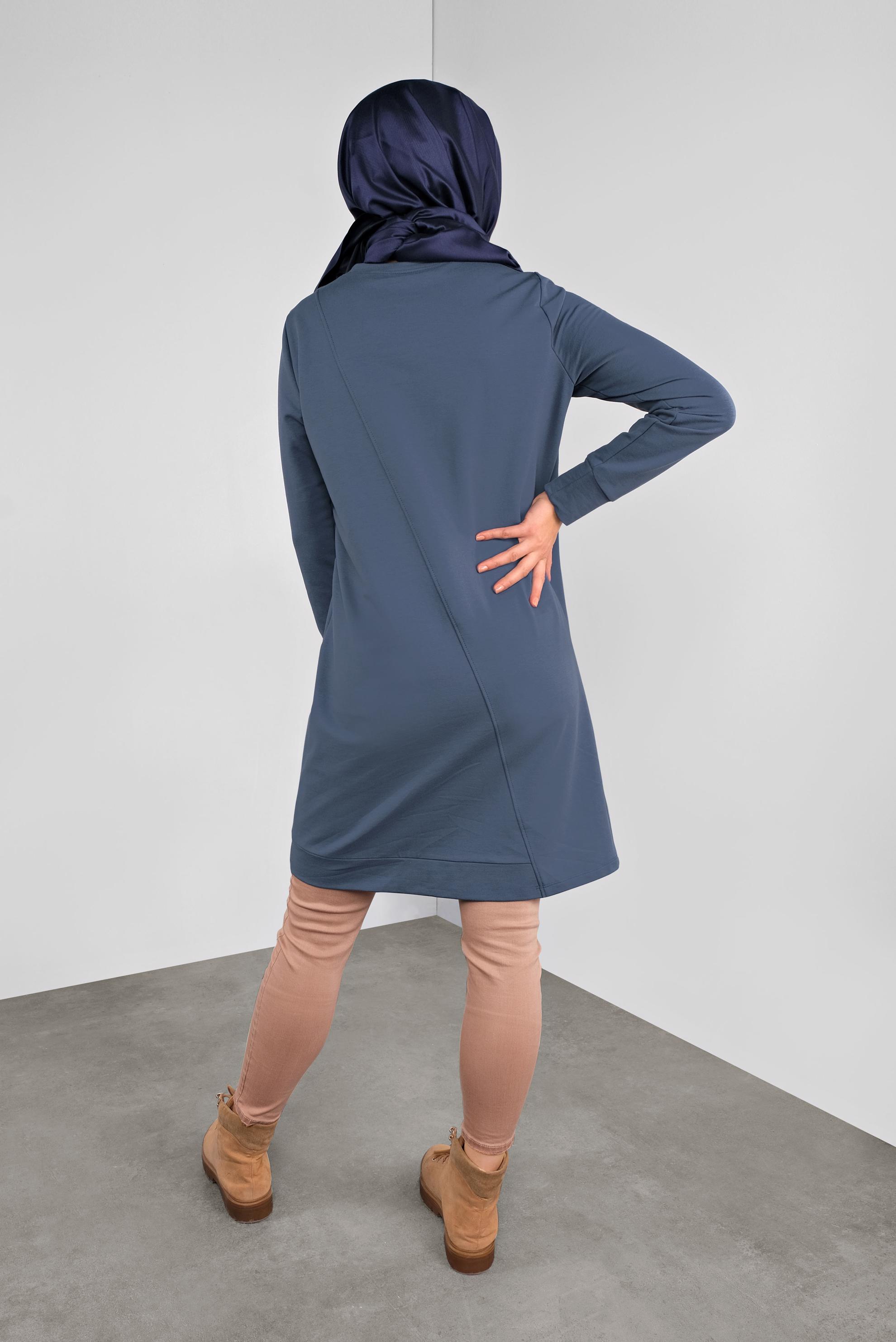 Tesettür giyim MAVİ PAMUKLU FERMUARLI  EŞOFMAN TUNİK 41224 