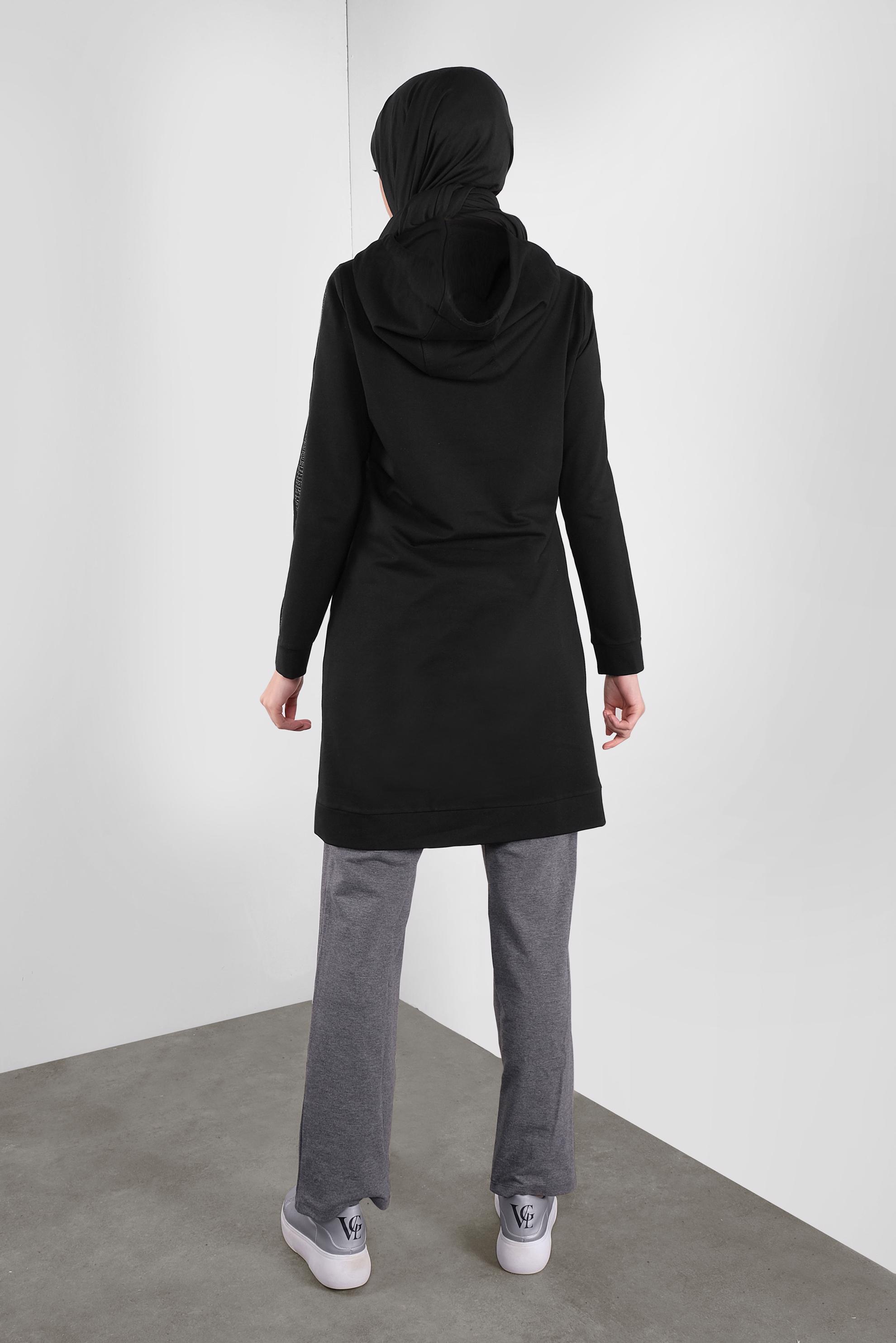 Tesettür giyim SİYAH CEBİ PULLU EŞOFMAN TUNİK 41252