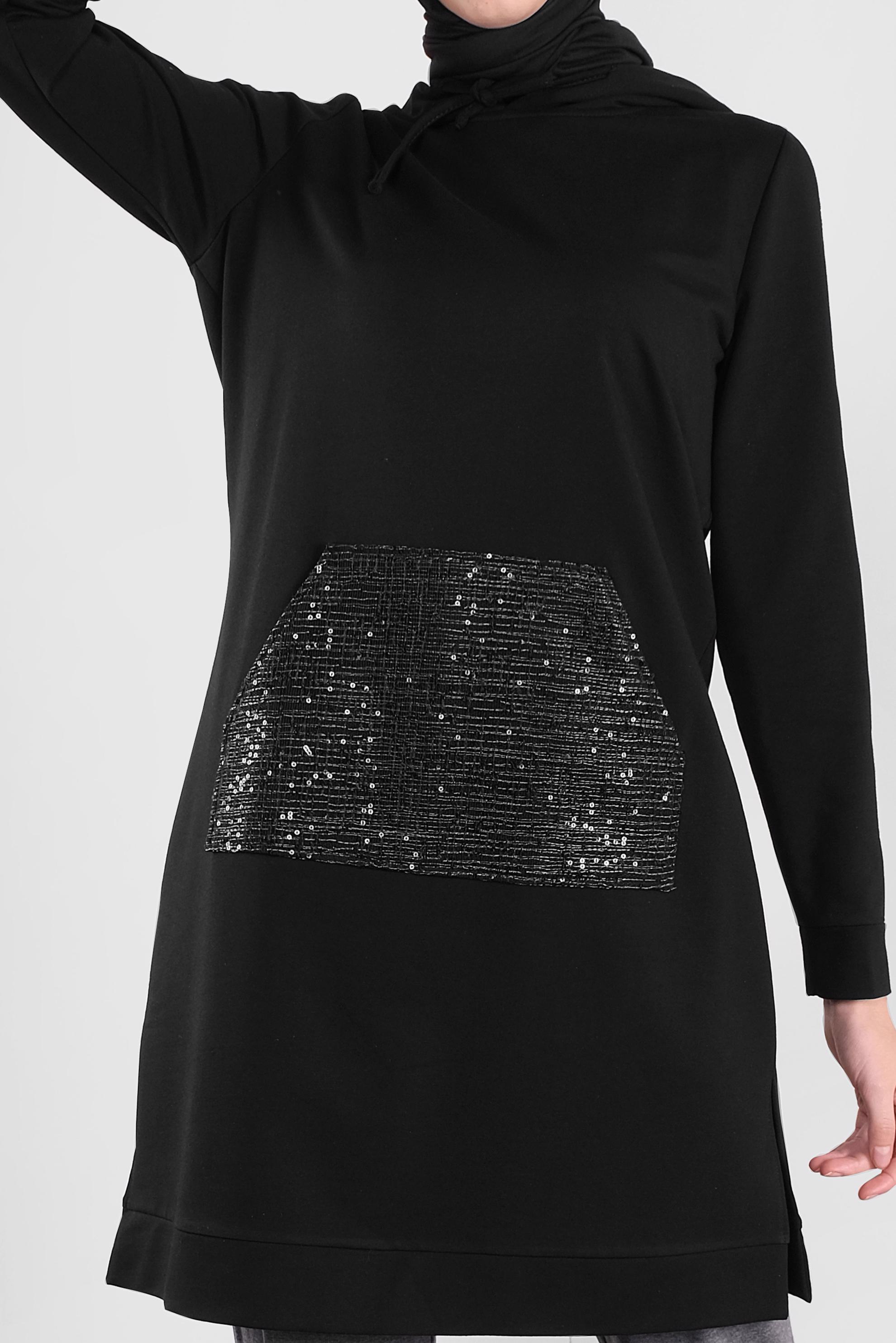 Tesettür giyim SİYAH CEBİ PULLU EŞOFMAN TUNİK 41252