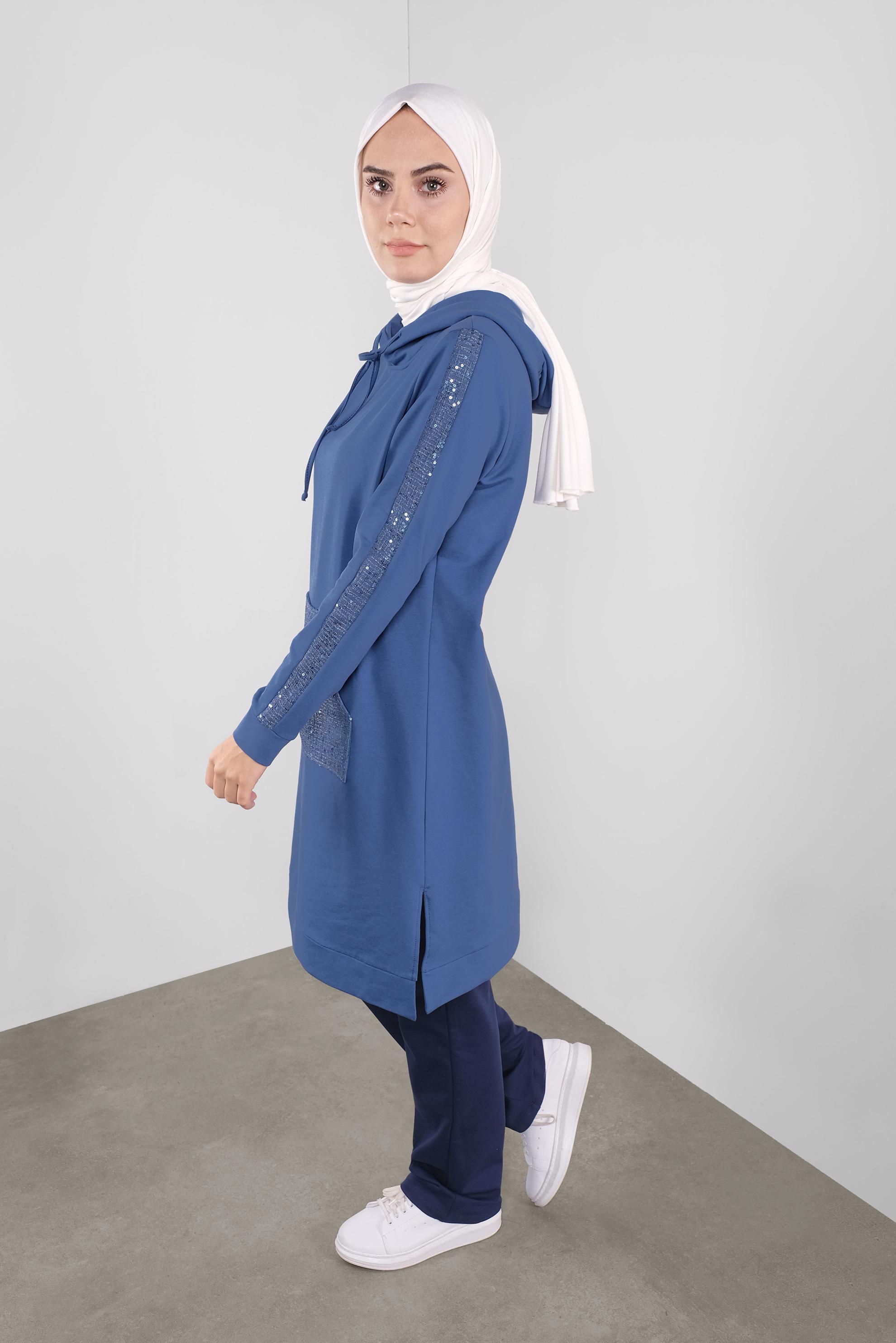 Tesettür giyim LACİVERT CEBİ PULLU EŞOFMAN TUNİK 41252