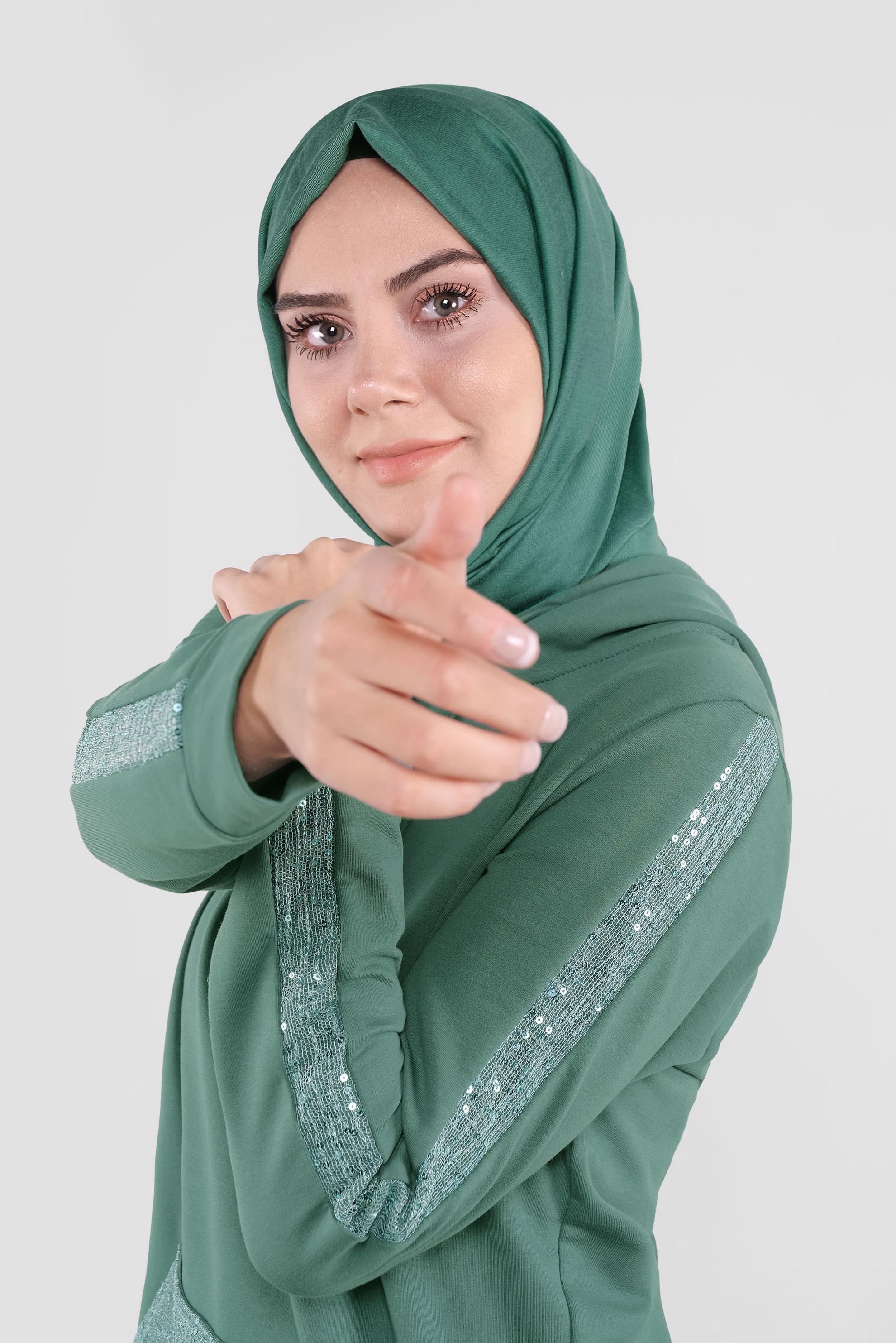 Tesettür giyim YEŞİL CEBİ PULLU EŞOFMAN TUNİK 41252