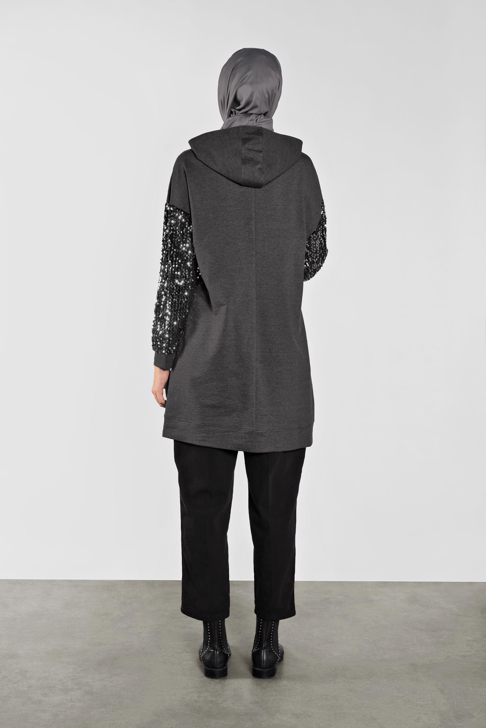 Tesettür giyim GRİ PUL PAYETLİ EŞOFMAN TUNİK 41269 