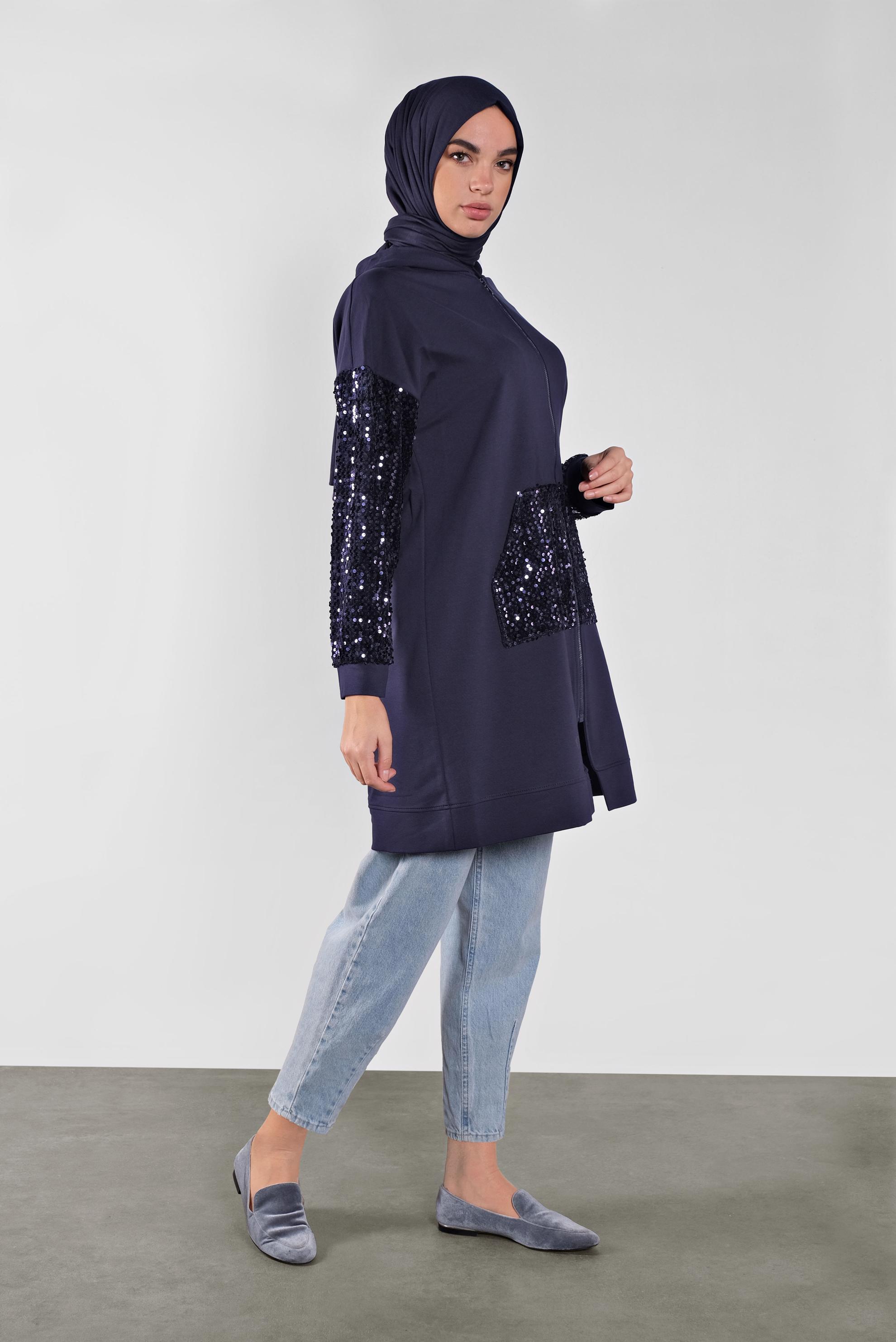 Tesettür giyim LACİVERT PUL PAYETLİ EŞOFMAN TUNİK 41269 