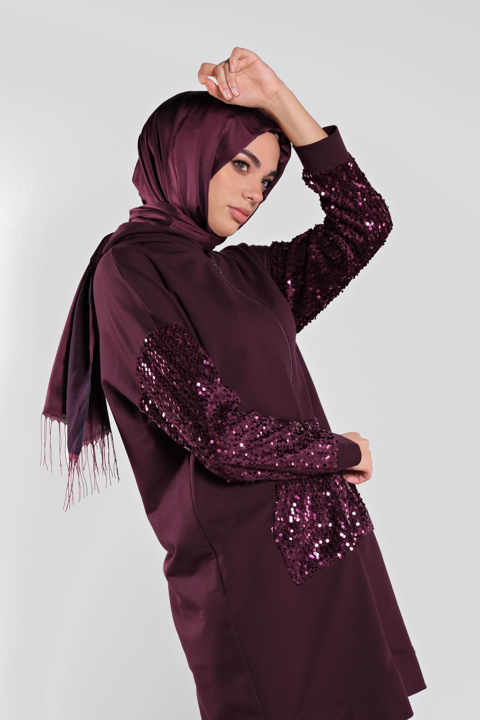 Tesettür giyim MÜRDÜM PUL PAYETLİ EŞOFMAN TUNİK 41269 