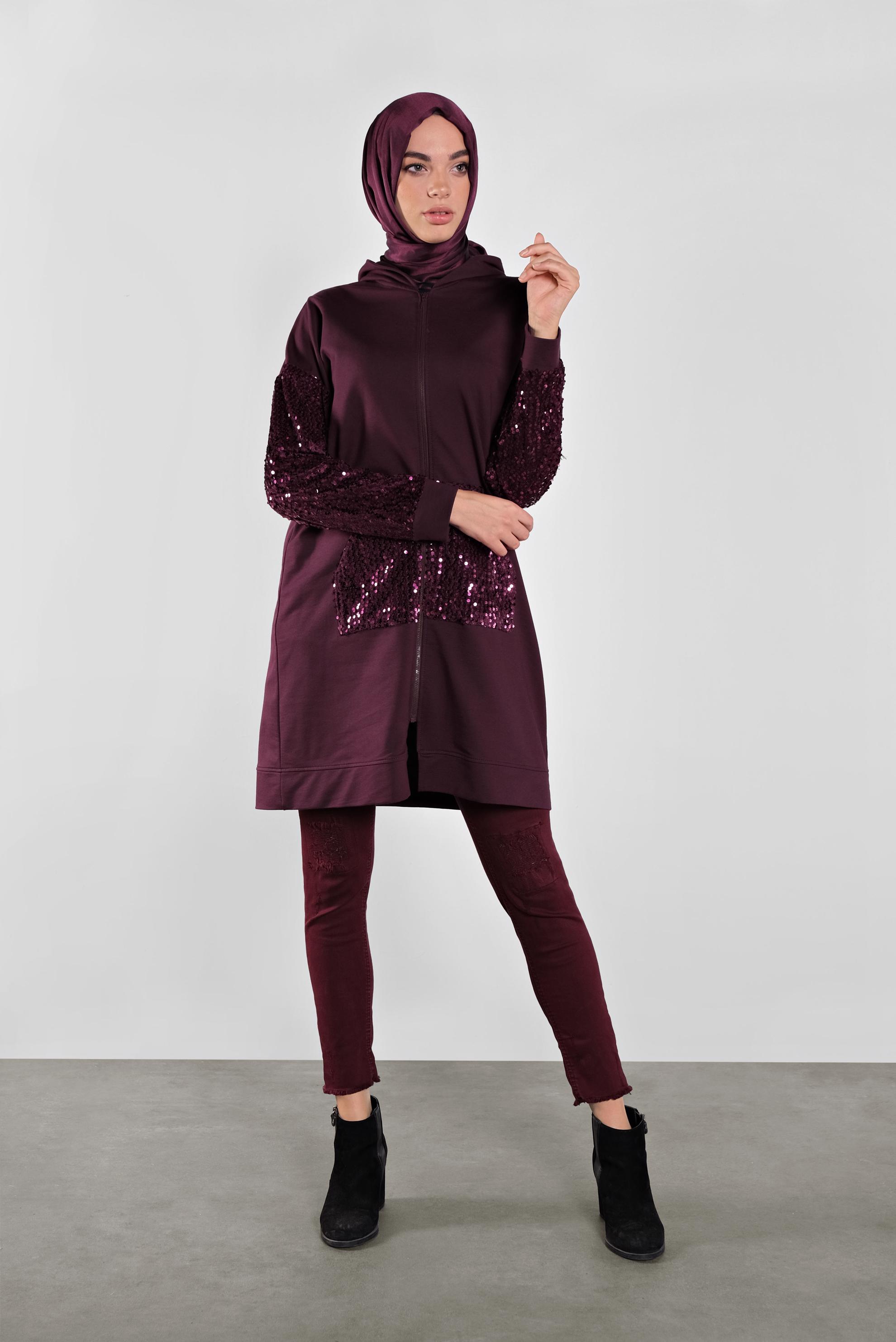 Tesettür giyim MÜRDÜM PUL PAYETLİ EŞOFMAN TUNİK 41269 