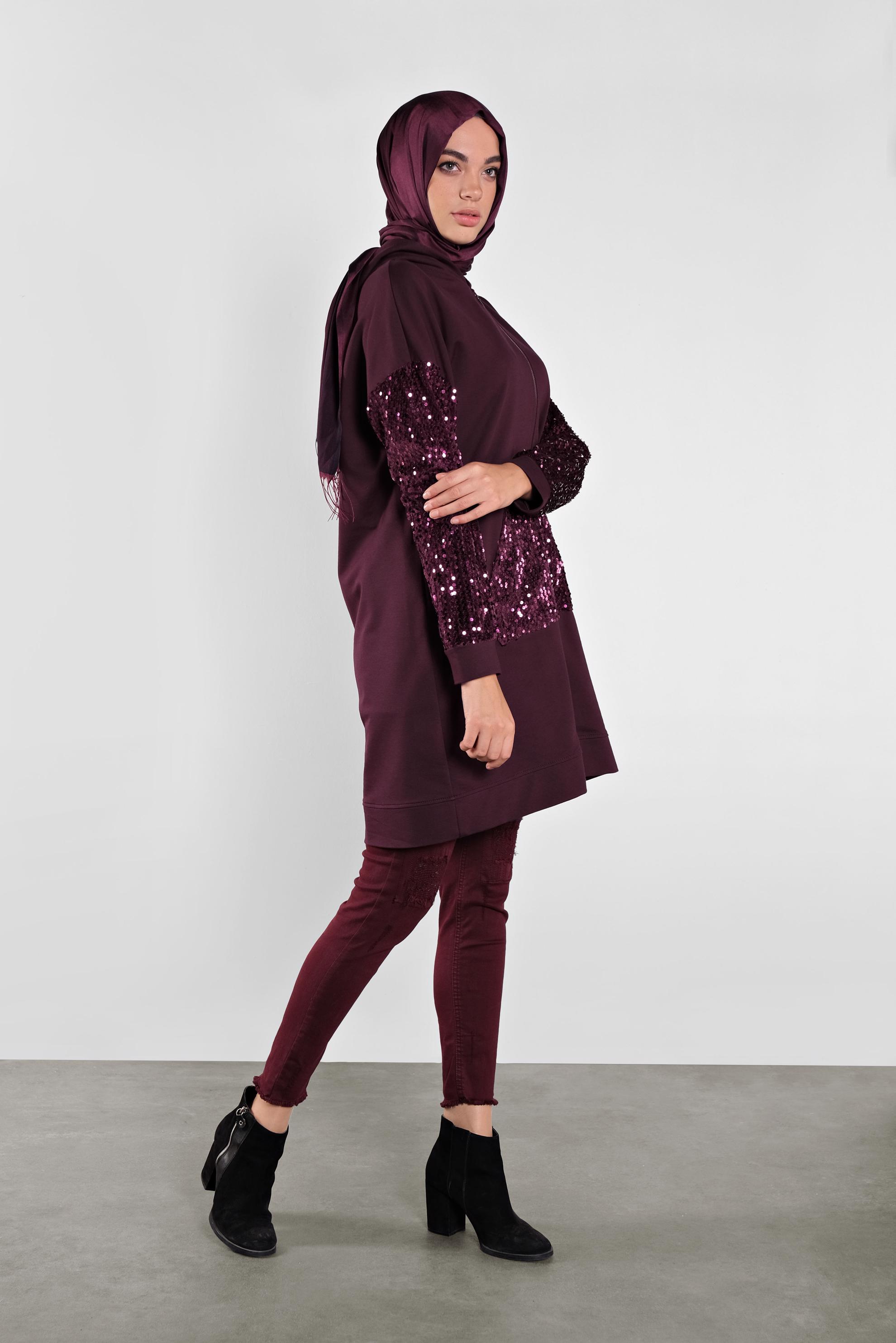 Tesettür giyim MÜRDÜM PUL PAYETLİ EŞOFMAN TUNİK 41269 