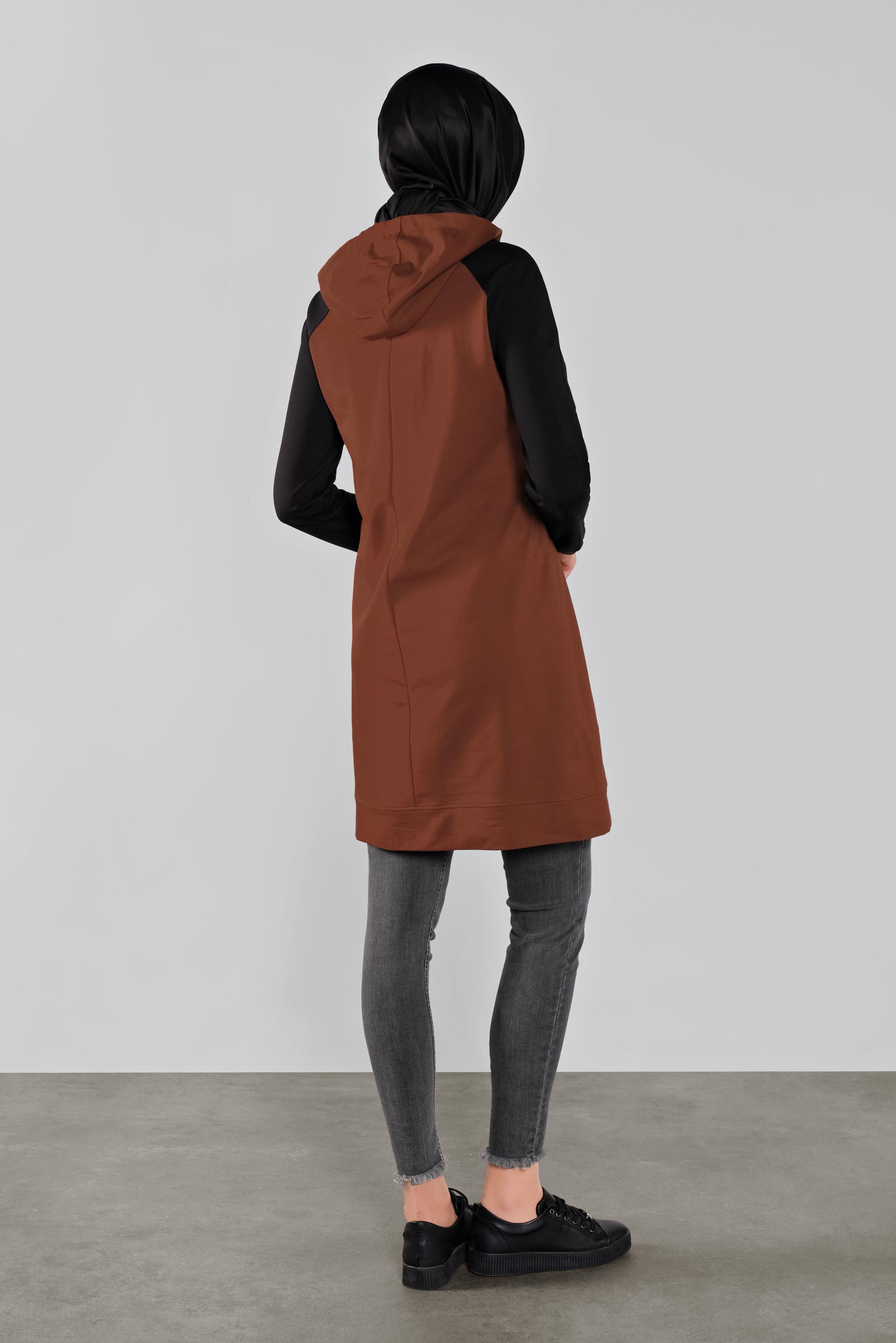 Tesettür giyim TURUNCU FERMUARLI KAPÜŞONLU EŞOFMAN TUNİK 41270 