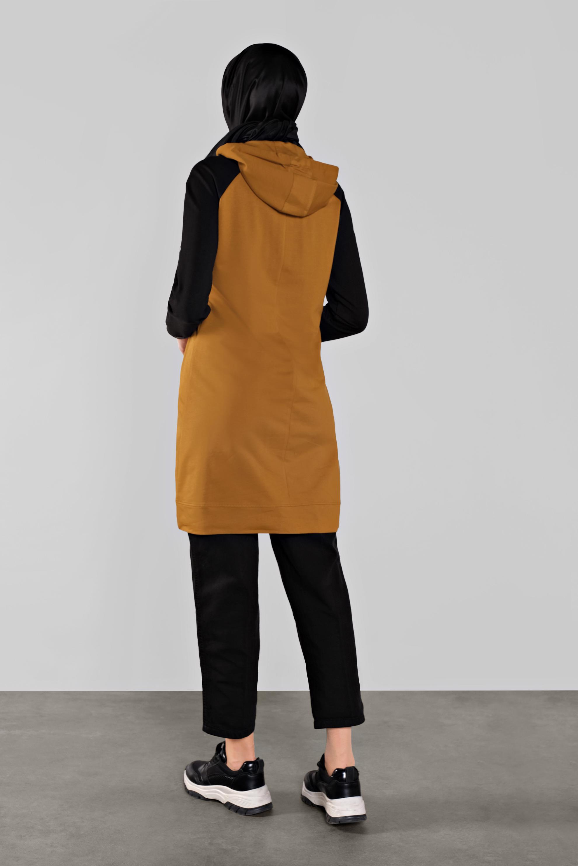 Tesettür giyim SARI FERMUARLI KAPÜŞONLU EŞOFMAN TUNİK 41270 