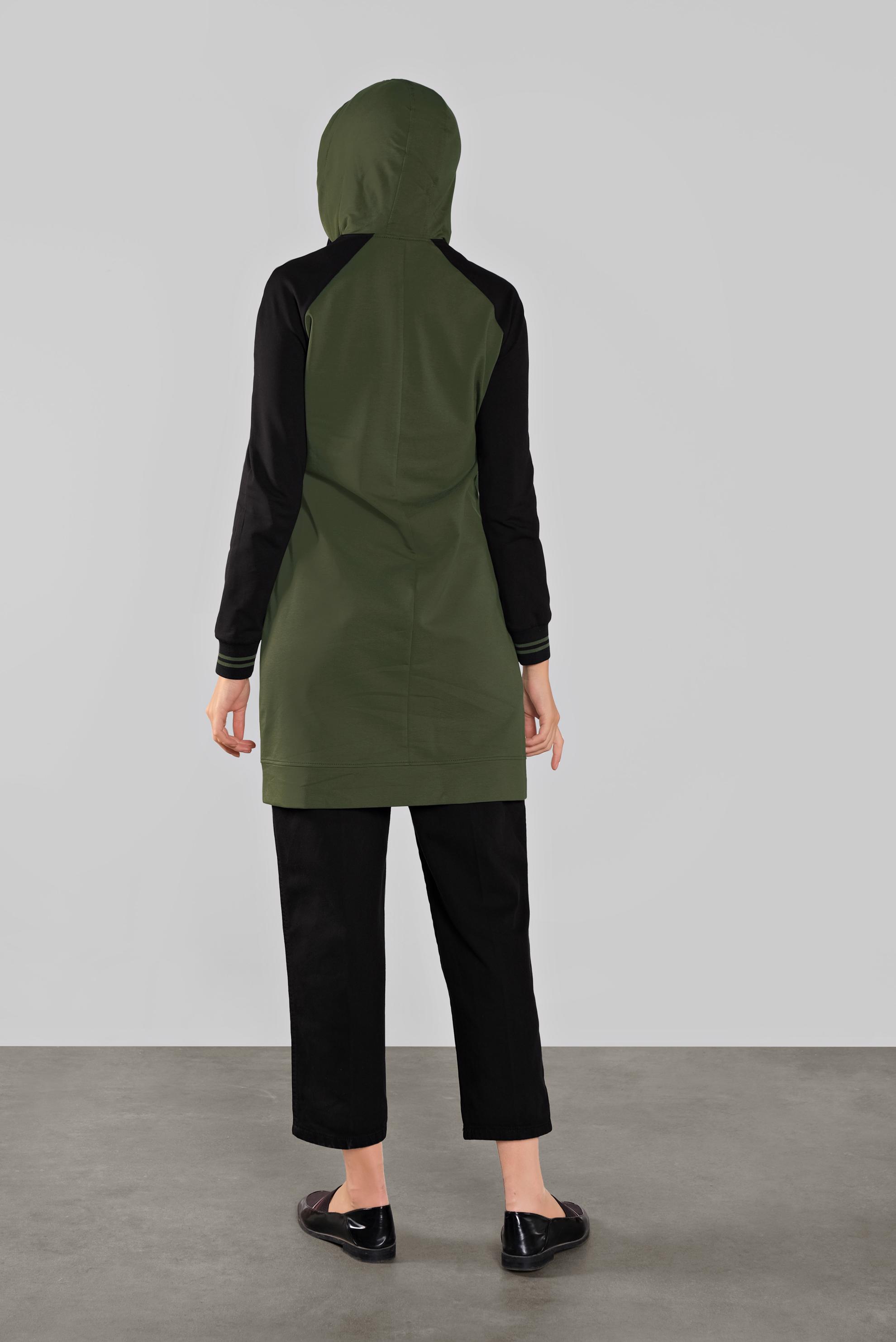 Tesettür giyim HAKİ FERMUARLI KAPÜŞONLU EŞOFMAN TUNİK 41270 