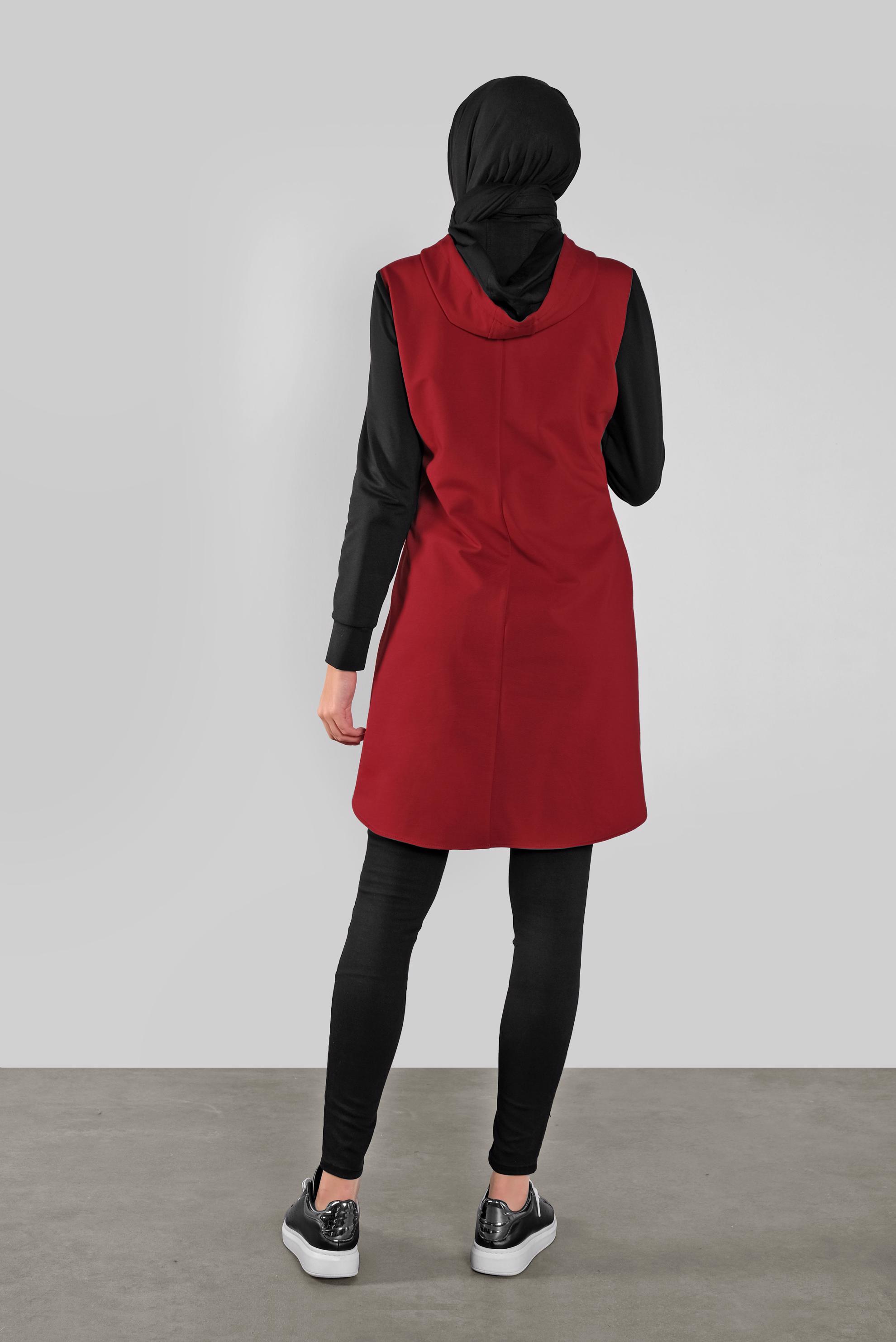 Tesettür giyim KIRMIZI PULLU HARF İŞLEMELİ EŞOFMAN TUNİK  41271 