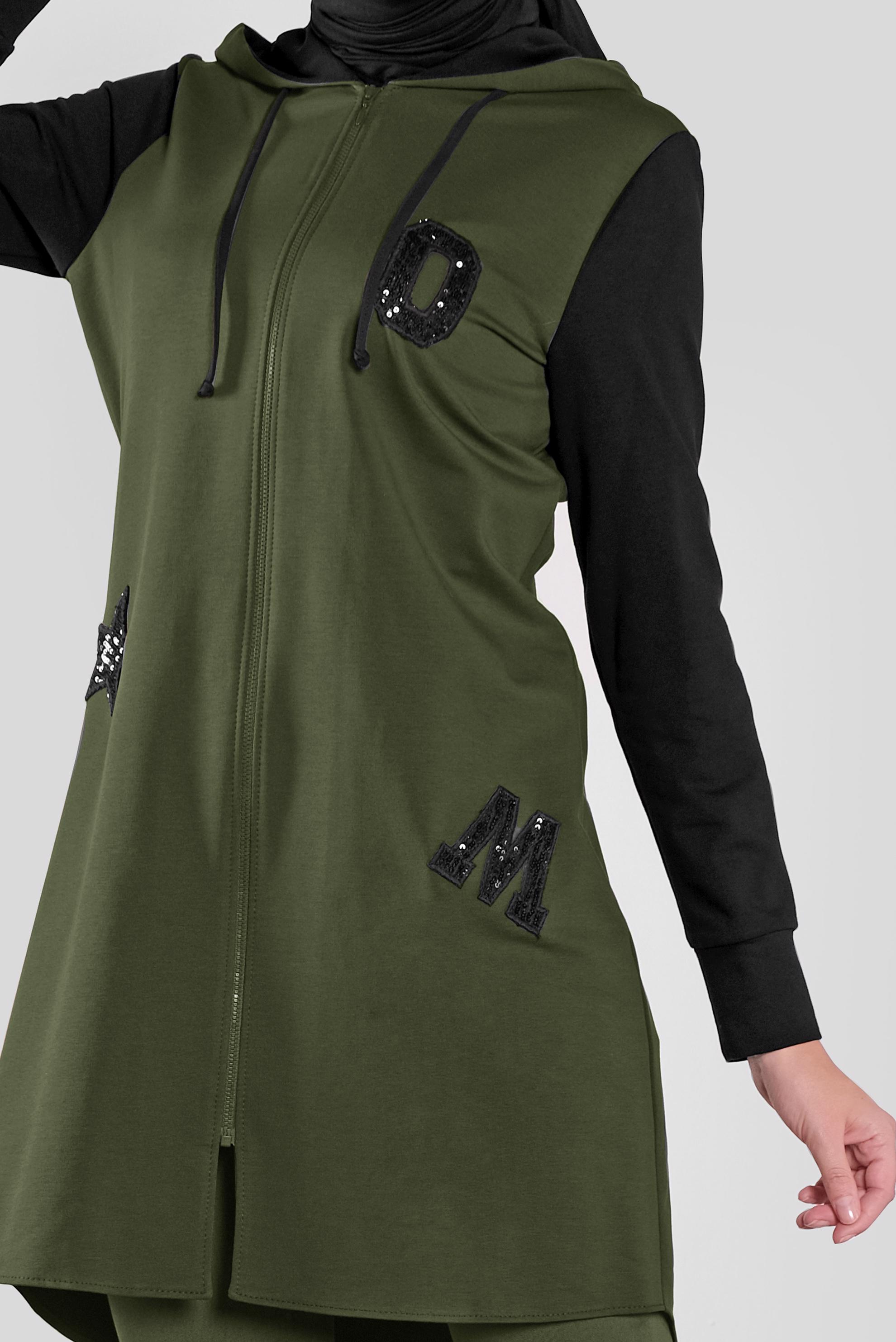 Tesettür giyim HAKİ PULLU HARF İŞLEMELİ EŞOFMAN TUNİK  41271 