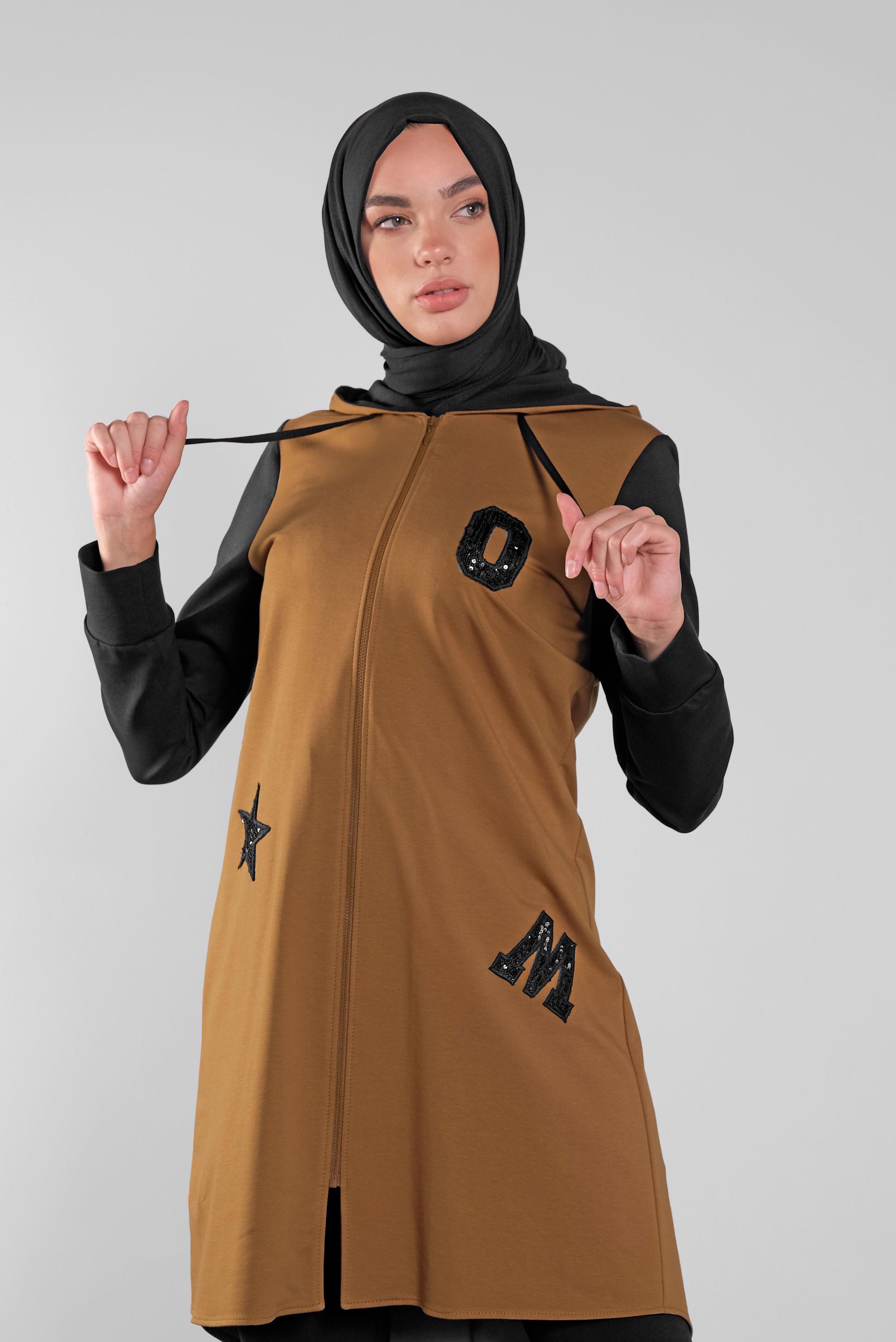 Tesettür giyim SARI PULLU HARF İŞLEMELİ EŞOFMAN TUNİK  41271 