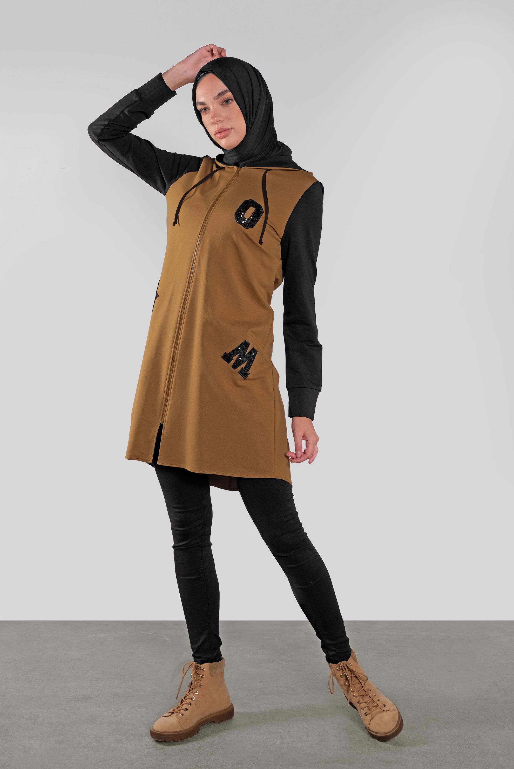 Tesettür giyim SARI PULLU HARF İŞLEMELİ EŞOFMAN TUNİK  41271 