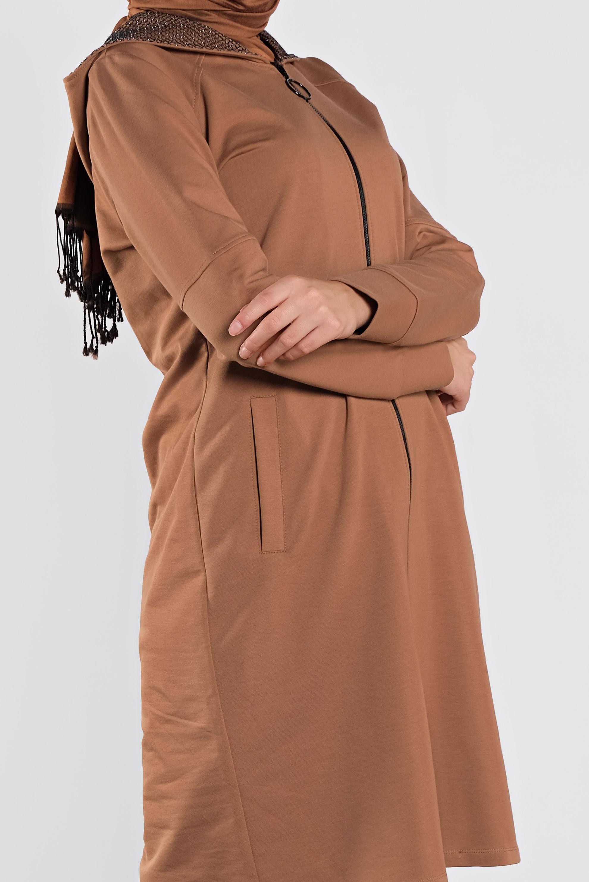 Tesettür giyim TABA PAMUKLU  SİMLİ FİLE DETAYLI EŞOFMAN TUNİK 41272 